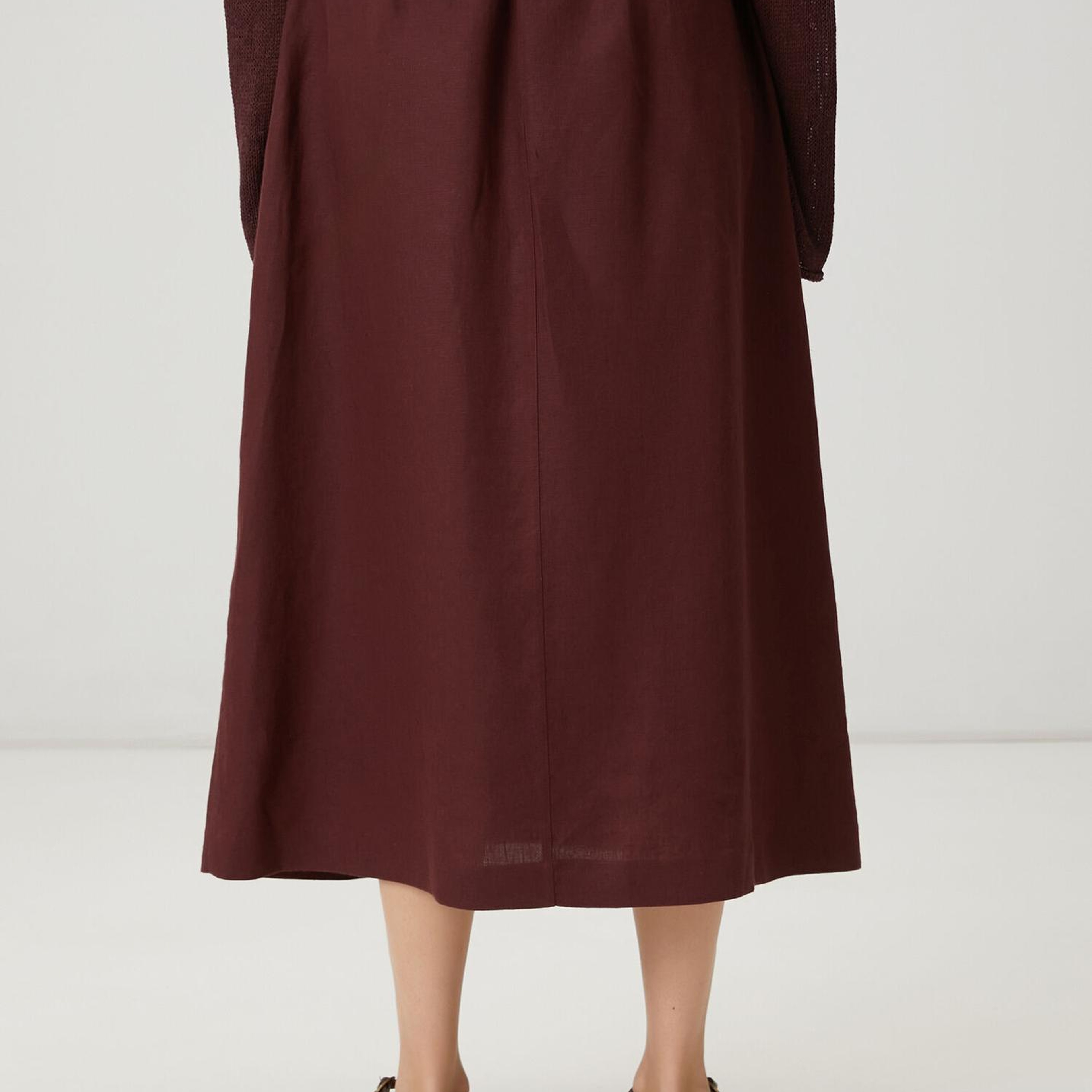 Beymen Club Kadın Mürdüm Bağcıklı Midi Keten Etek