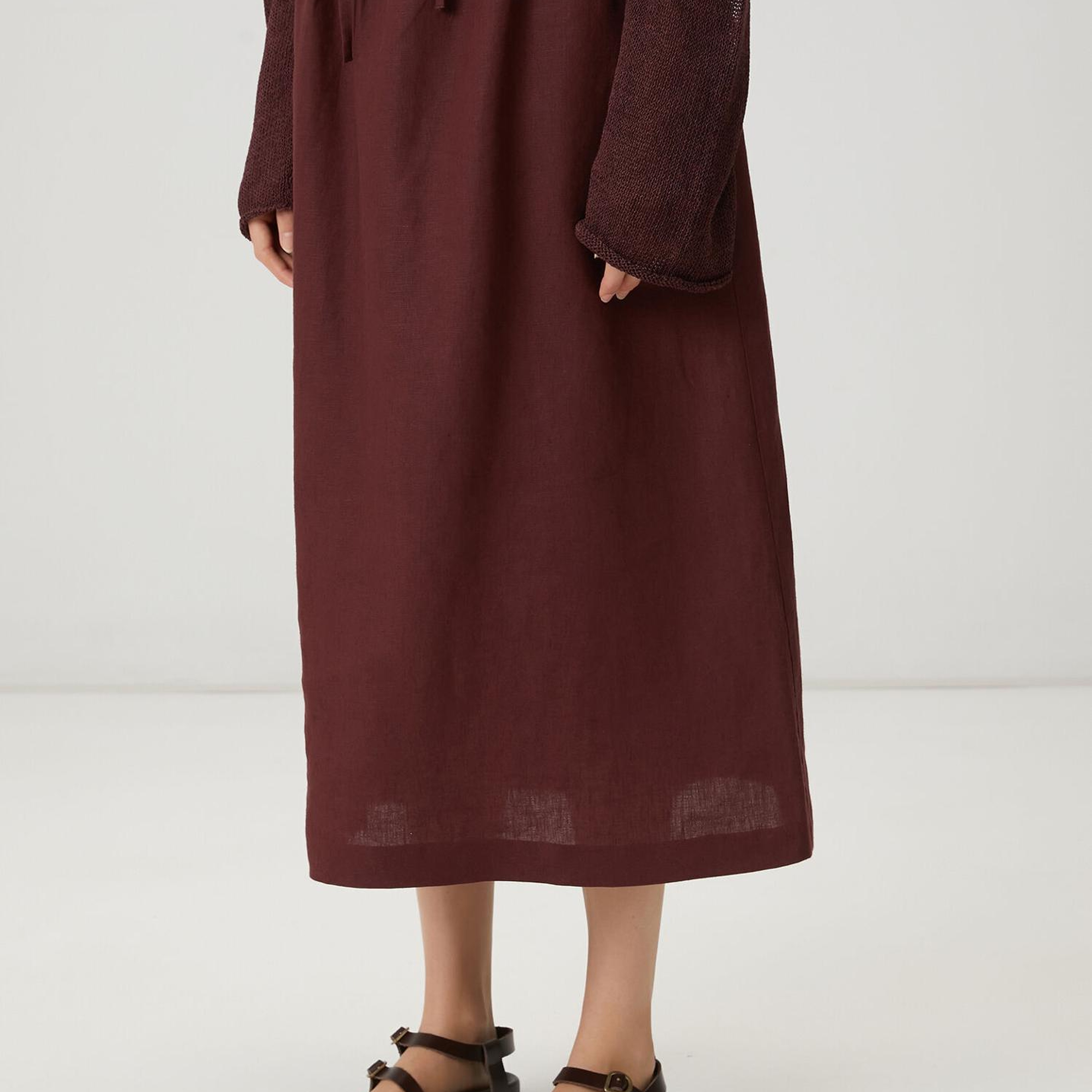 Beymen Club Kadın Mürdüm Bağcıklı Midi Keten Etek