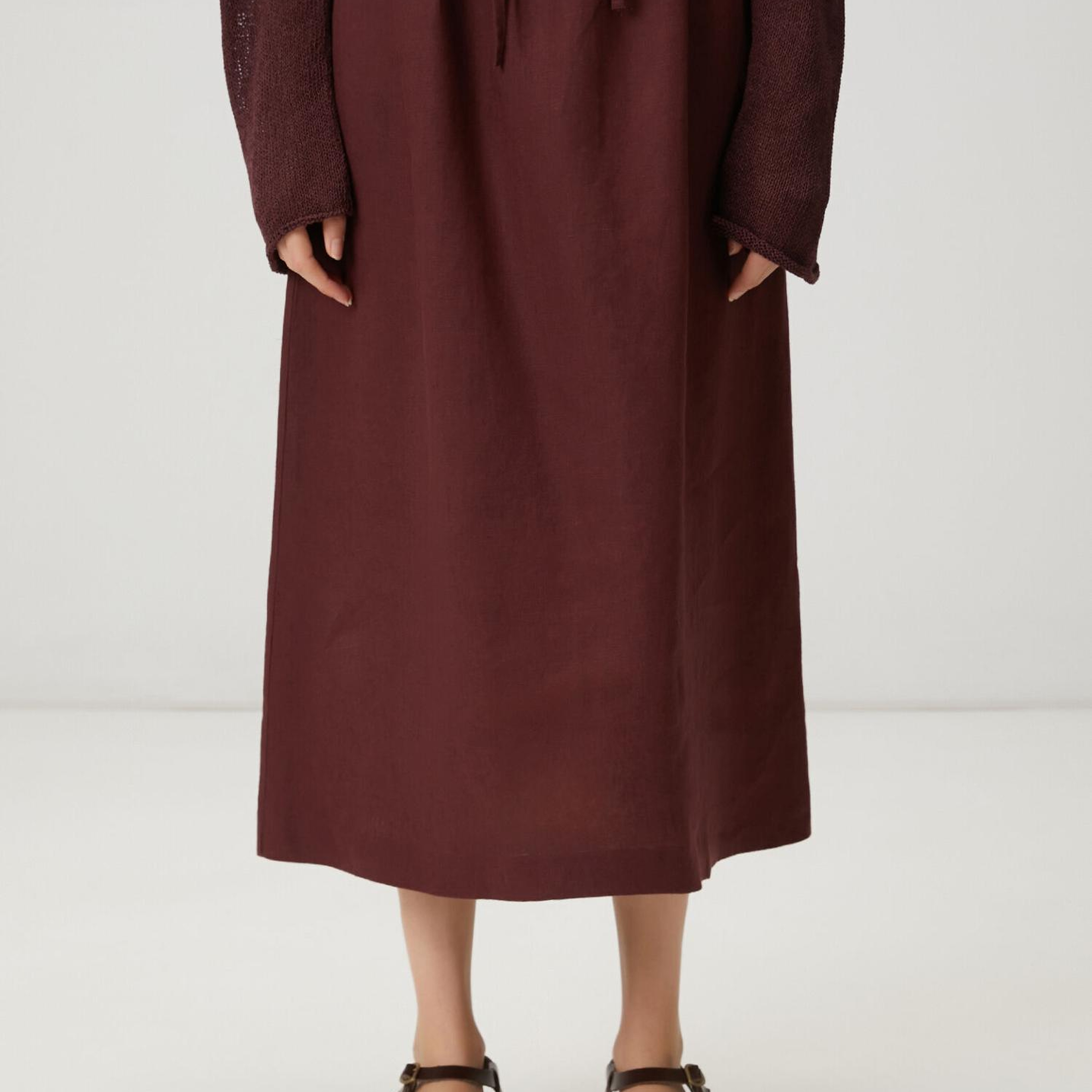 Beymen Club Kadın Mürdüm Bağcıklı Midi Keten Etek