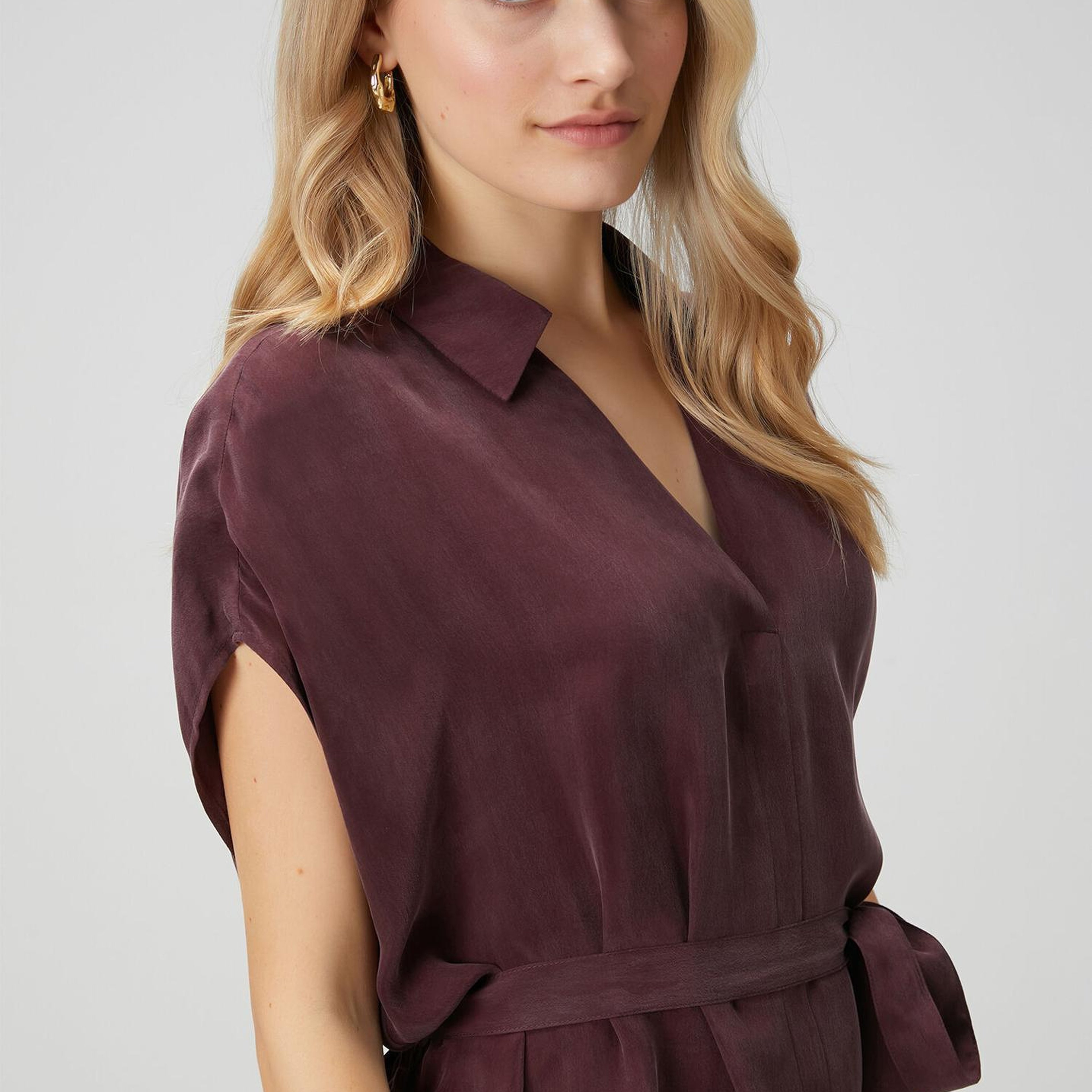 Beymen Club Kadın Bordo Cupro Mini Gömlek Elbise