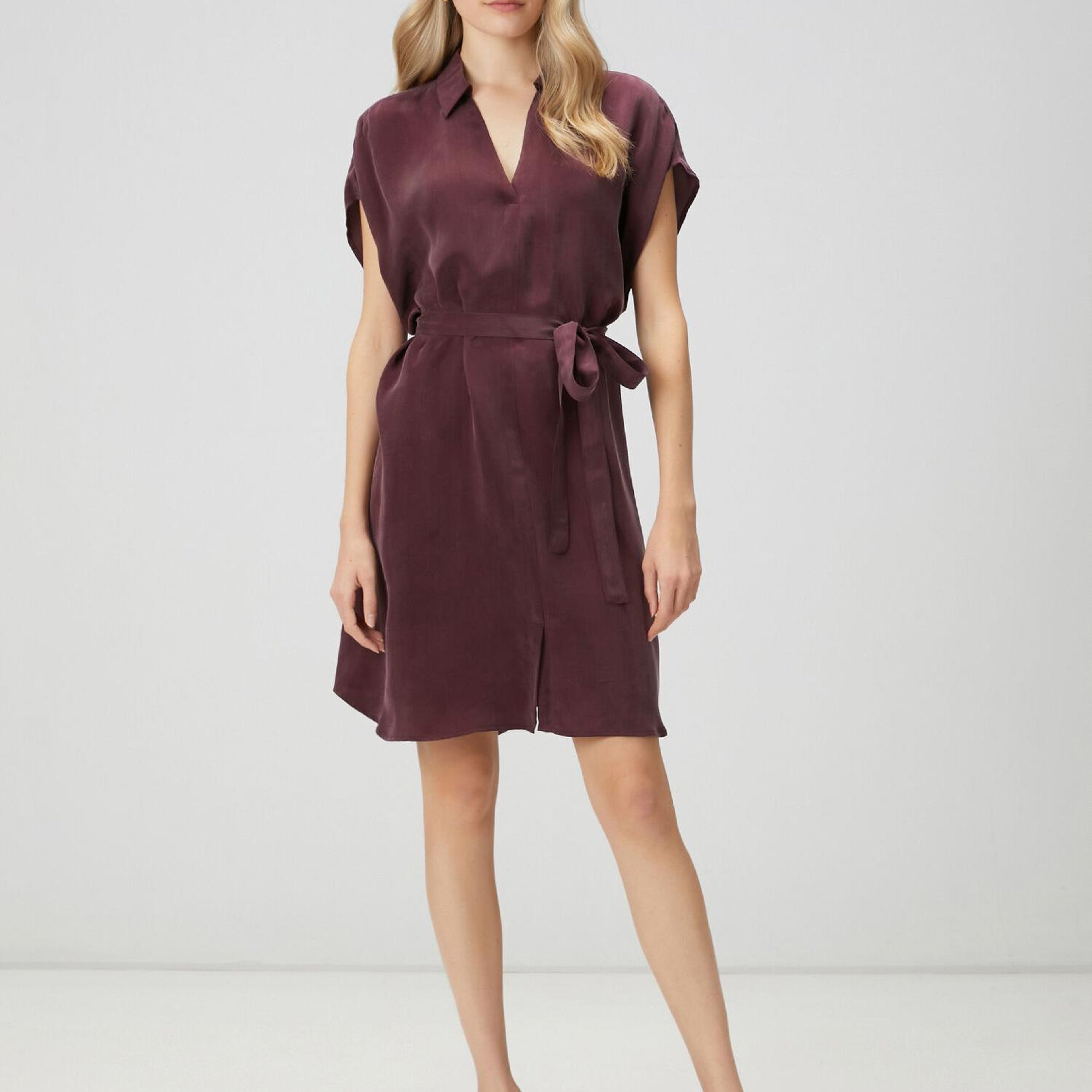 Beymen Club Kadın Bordo Cupro Mini Gömlek Elbise