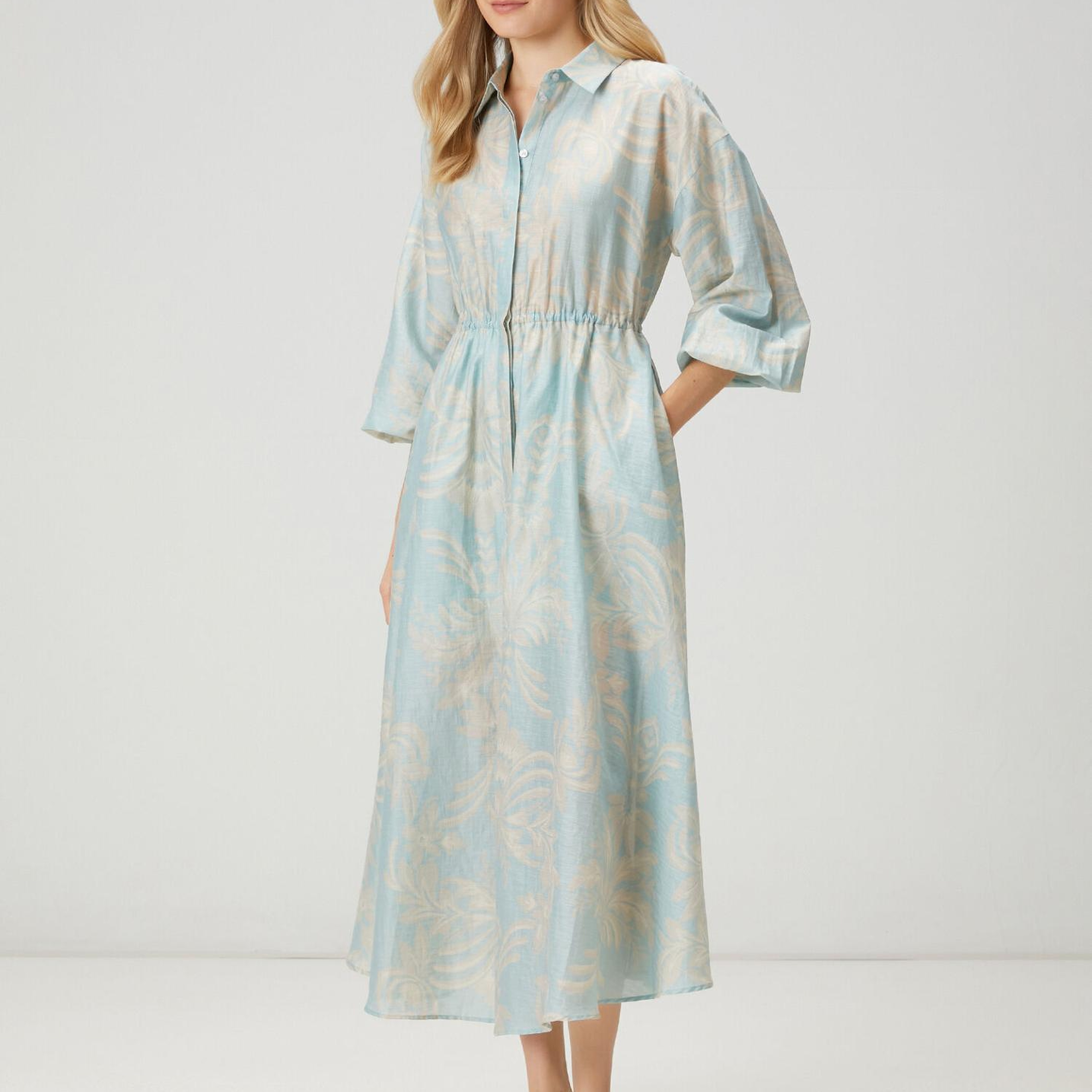 Beymen Club Kadın Mint Çiçekli Midi Organza Gömlek Elbise