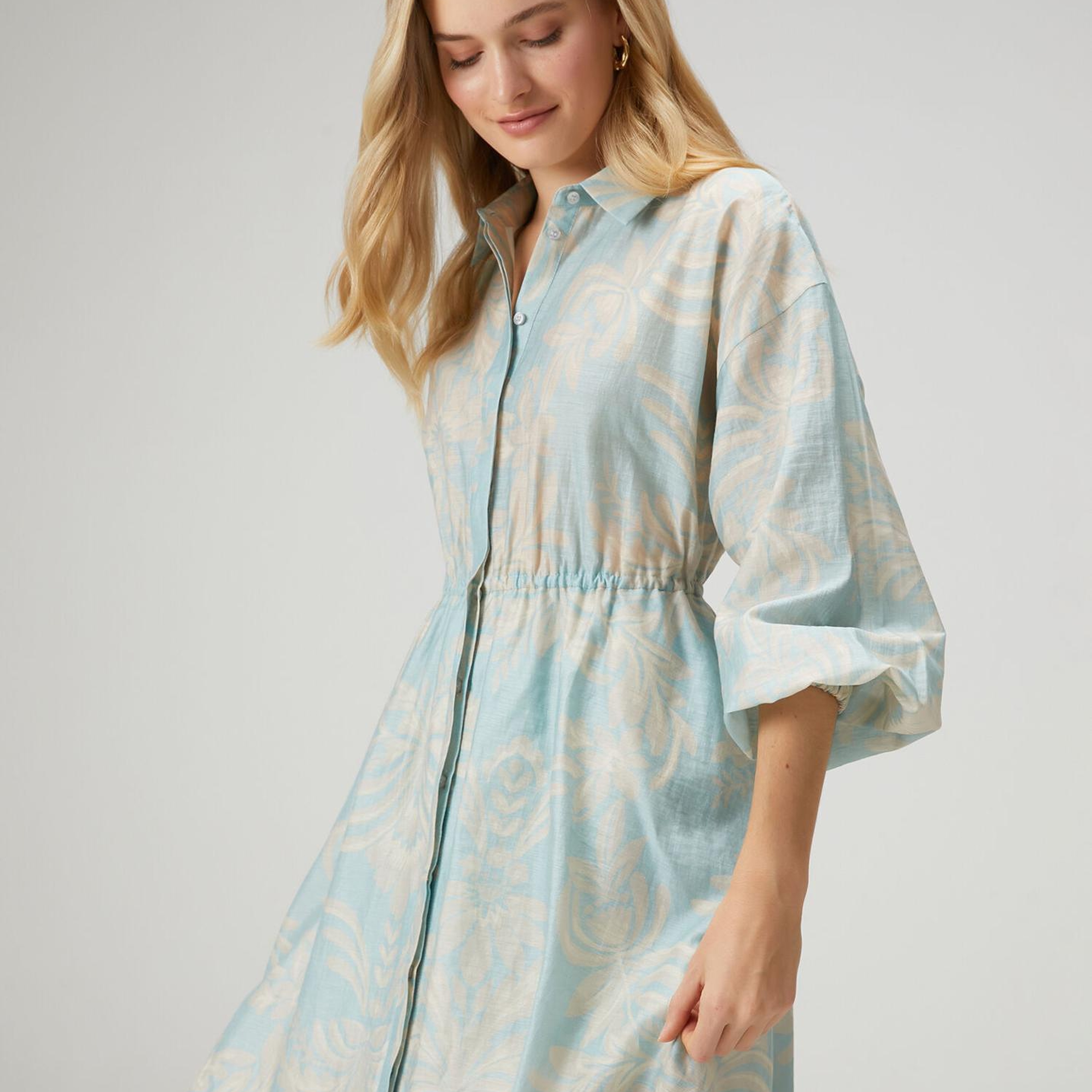 Beymen Club Kadın Mint Çiçekli Midi Organza Gömlek Elbise