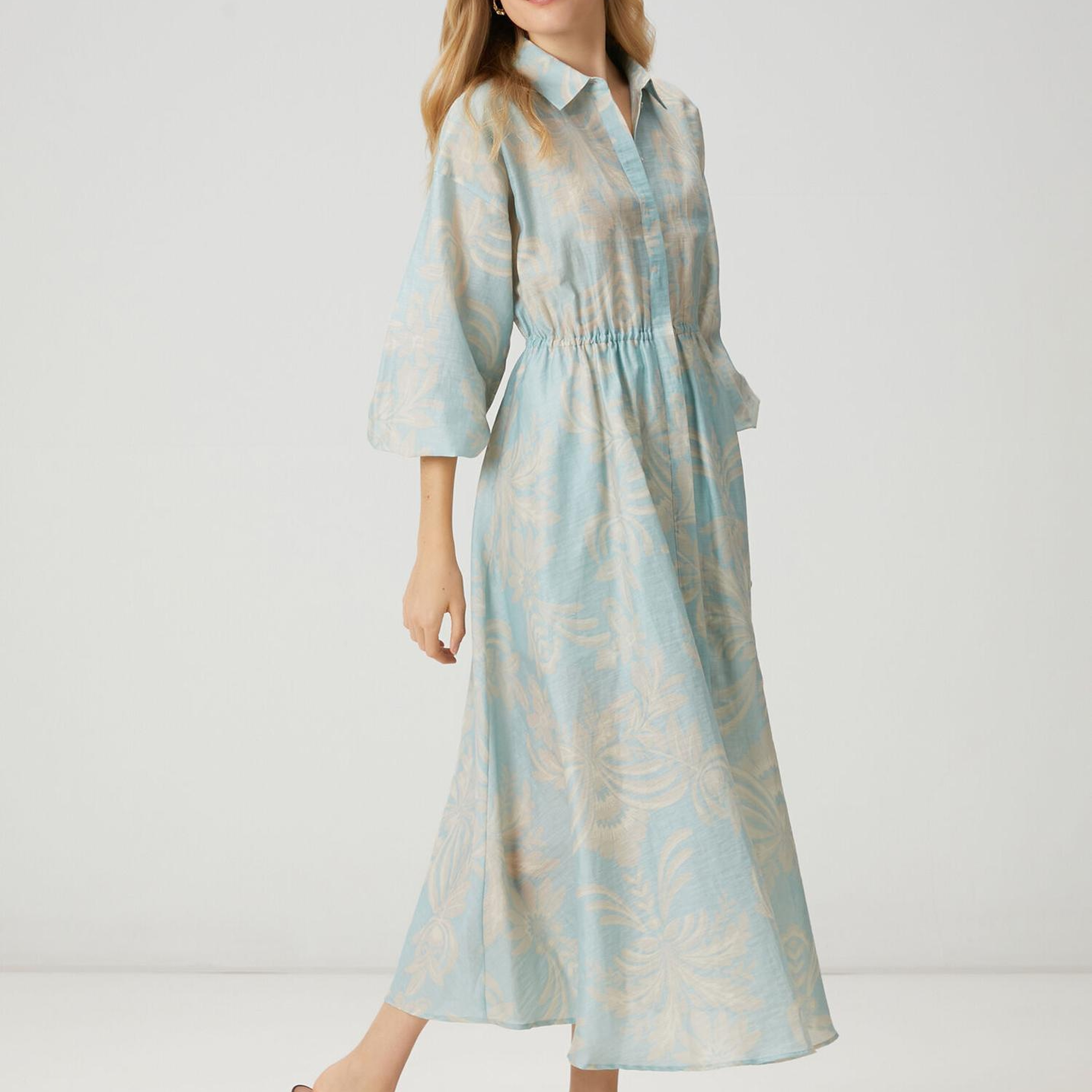 Beymen Club Kadın Mint Çiçekli Midi Organza Gömlek Elbise