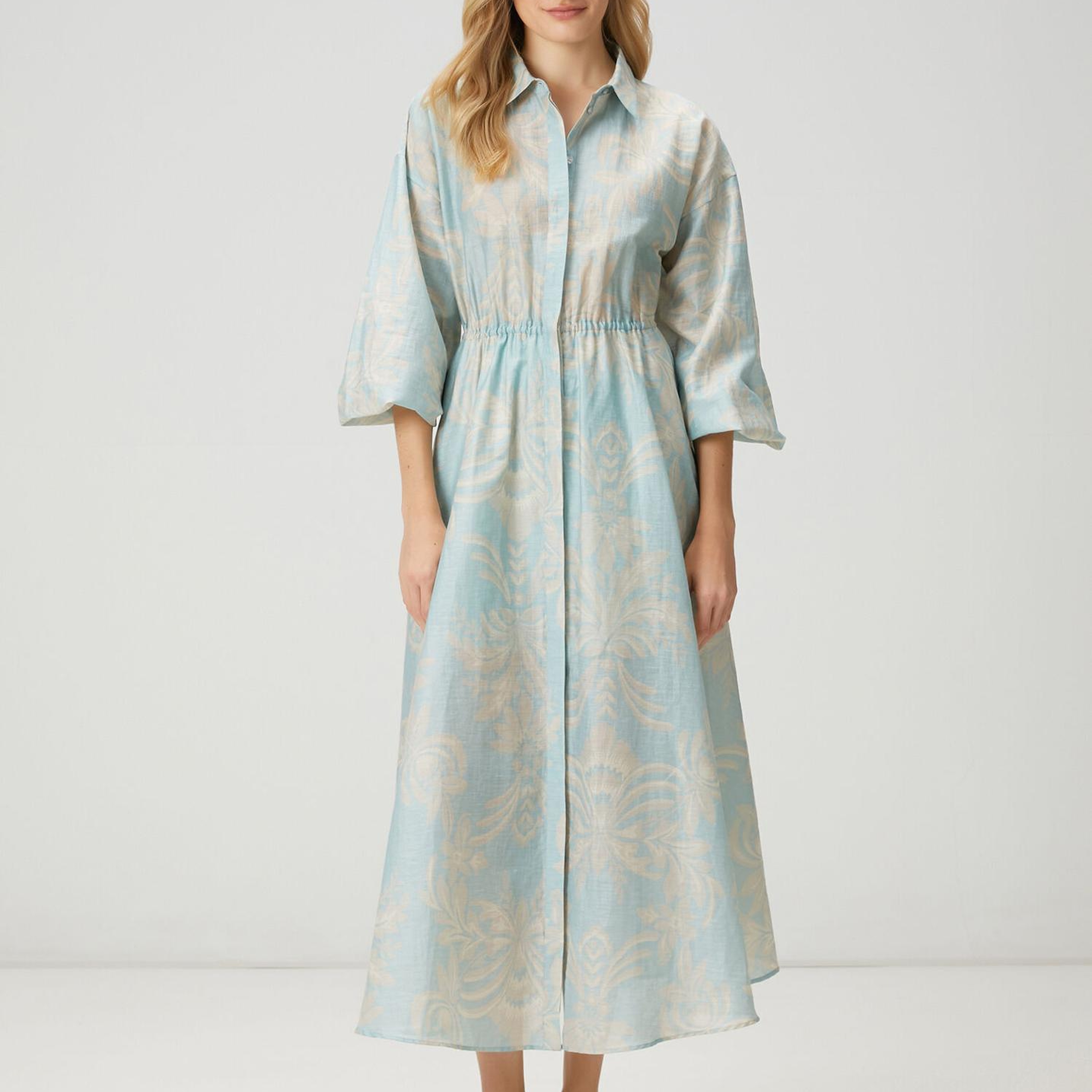 Beymen Club Kadın Mint Çiçekli Midi Organza Gömlek Elbise