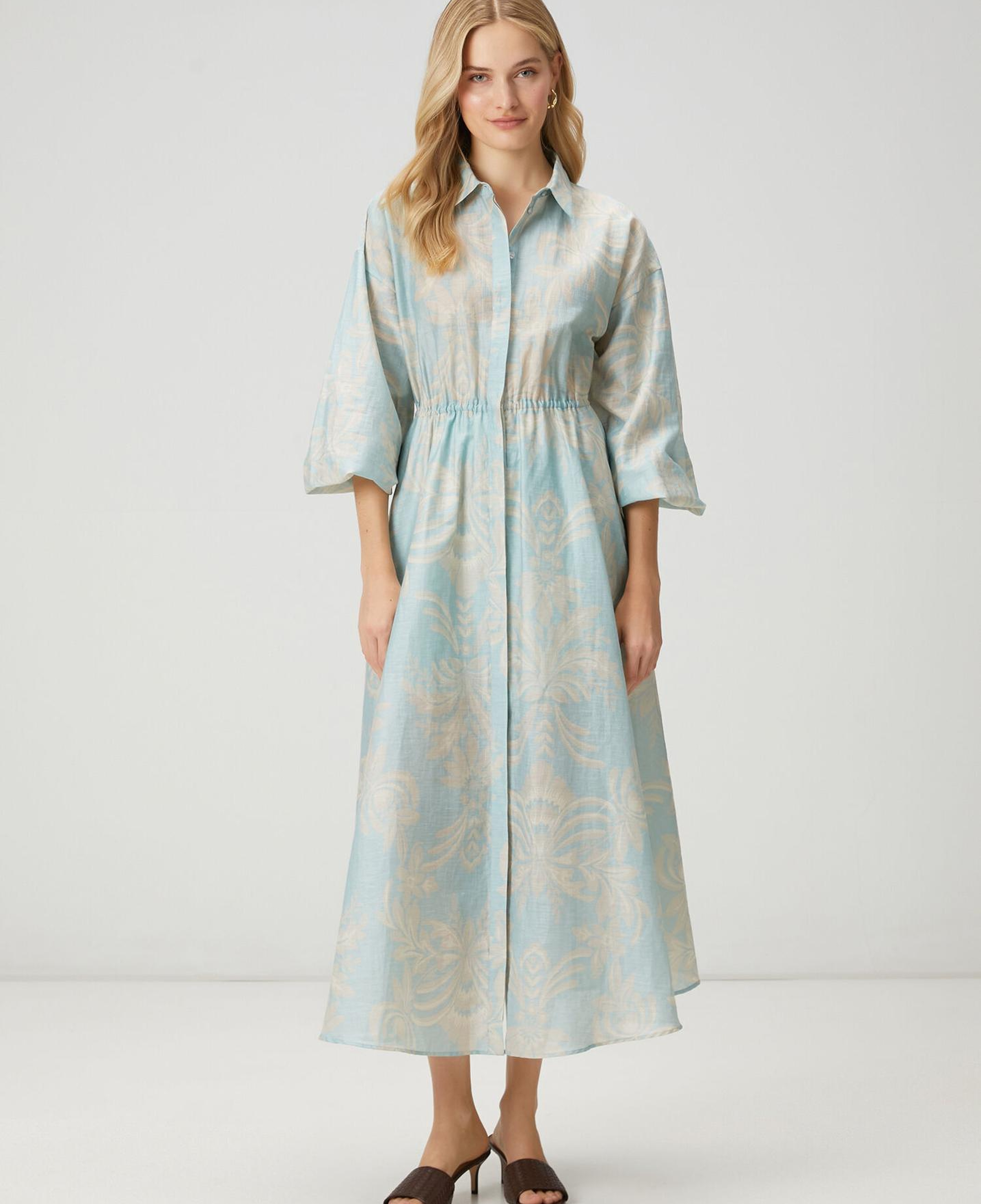 Beymen Club Kadın Mint Çiçekli Midi Organza Gömlek Elbise