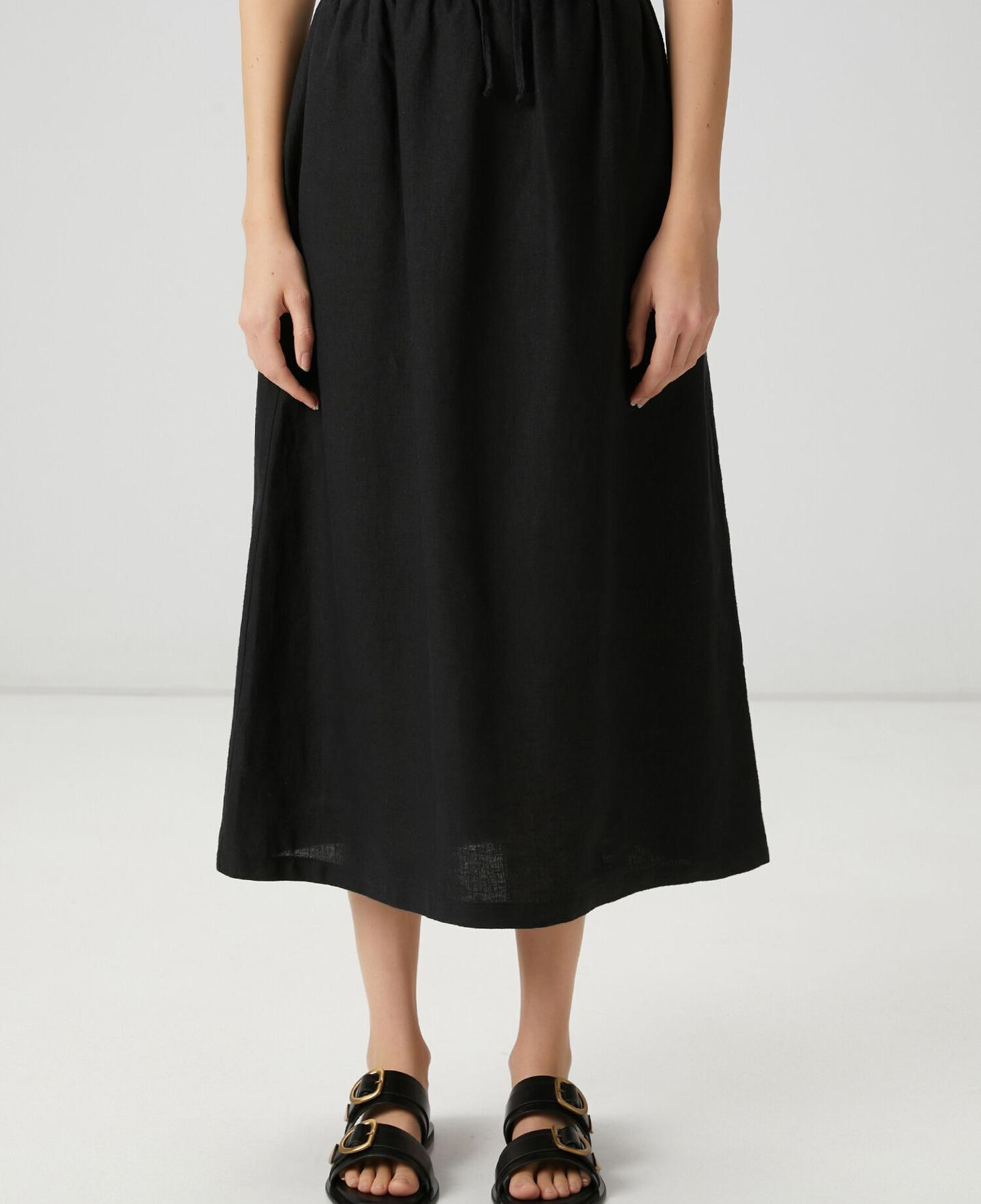 Beymen Club Kadın Siyah Bağcıklı Midi Keten Etek