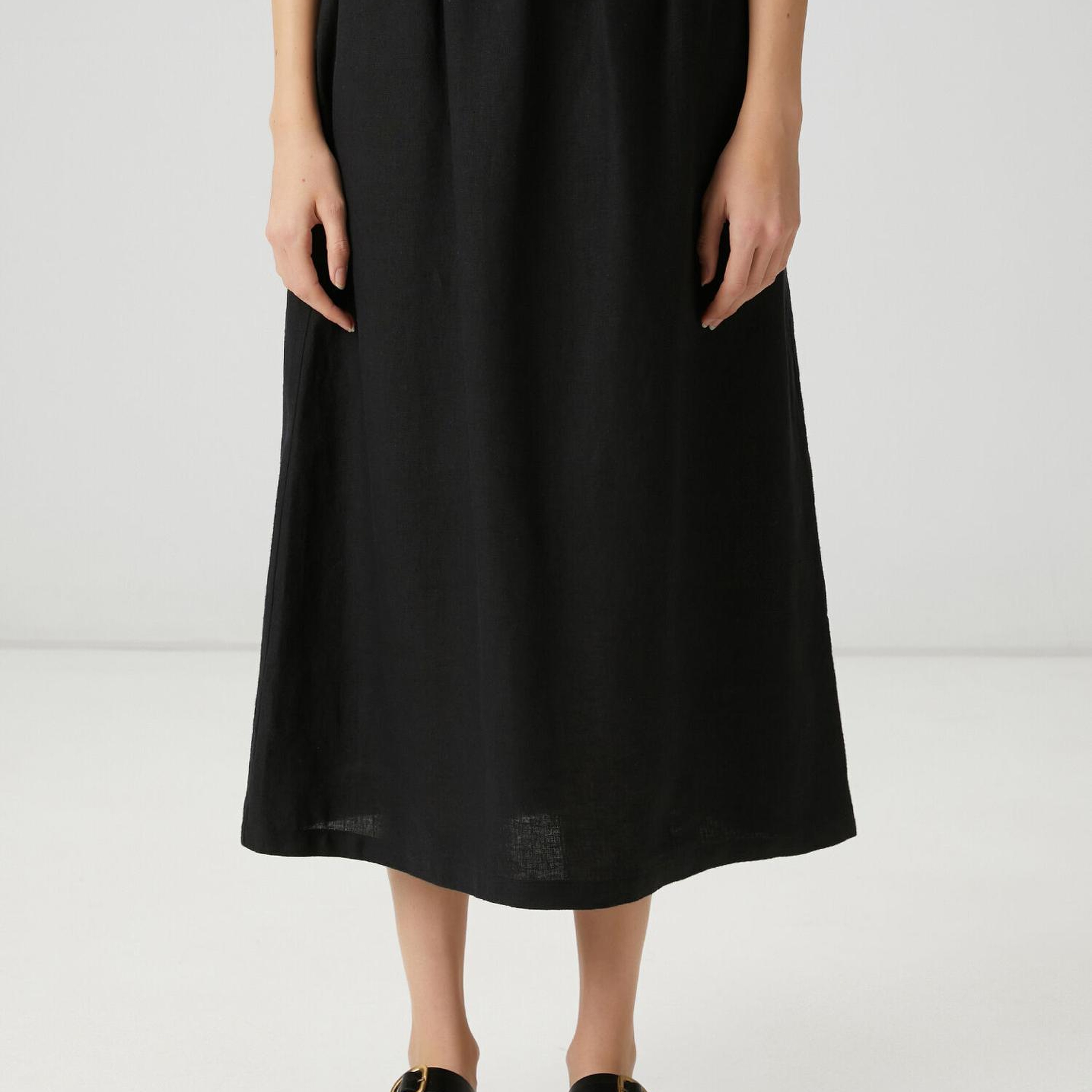 Beymen Club Kadın Siyah Bağcıklı Midi Keten Etek