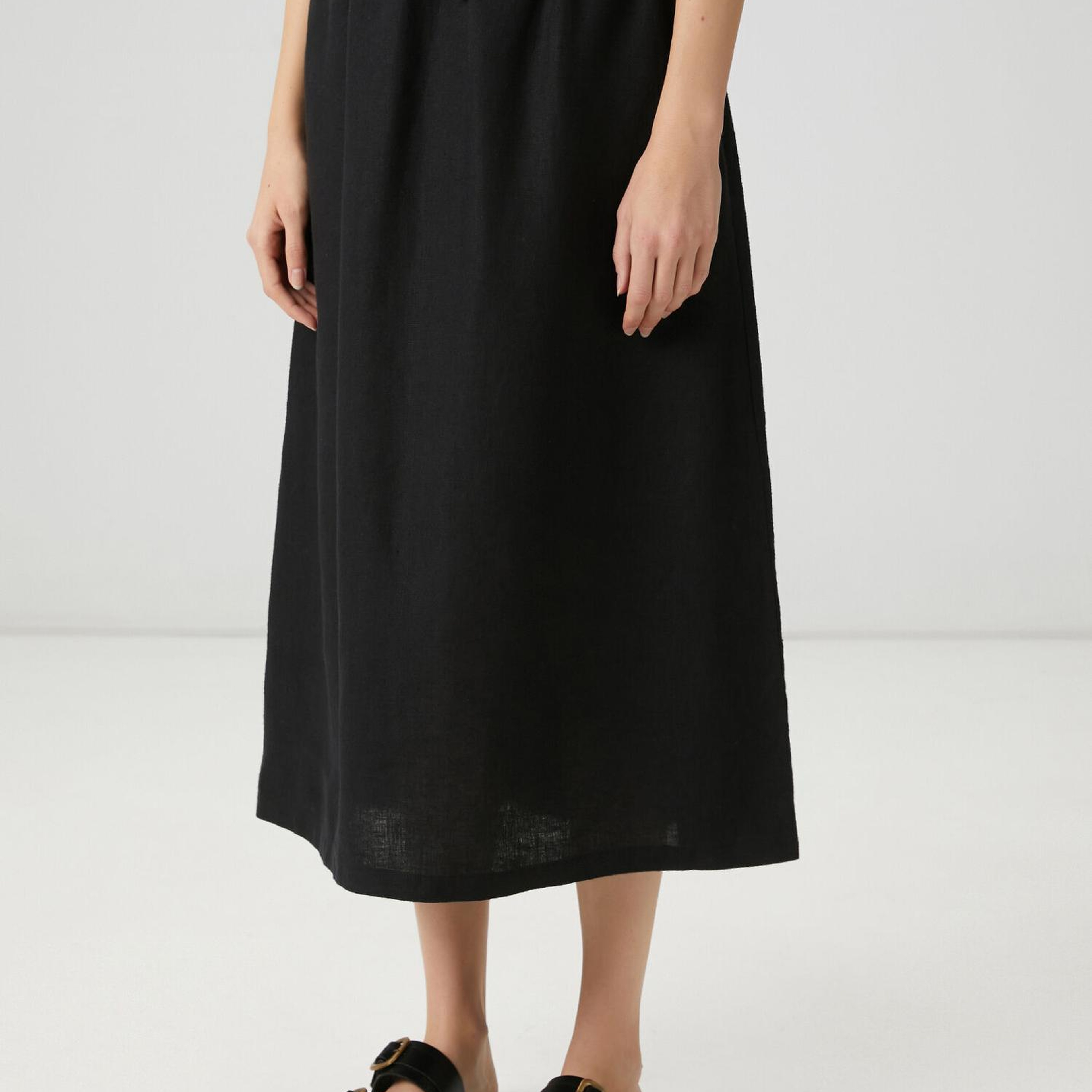 Beymen Club Kadın Siyah Bağcıklı Midi Keten Etek