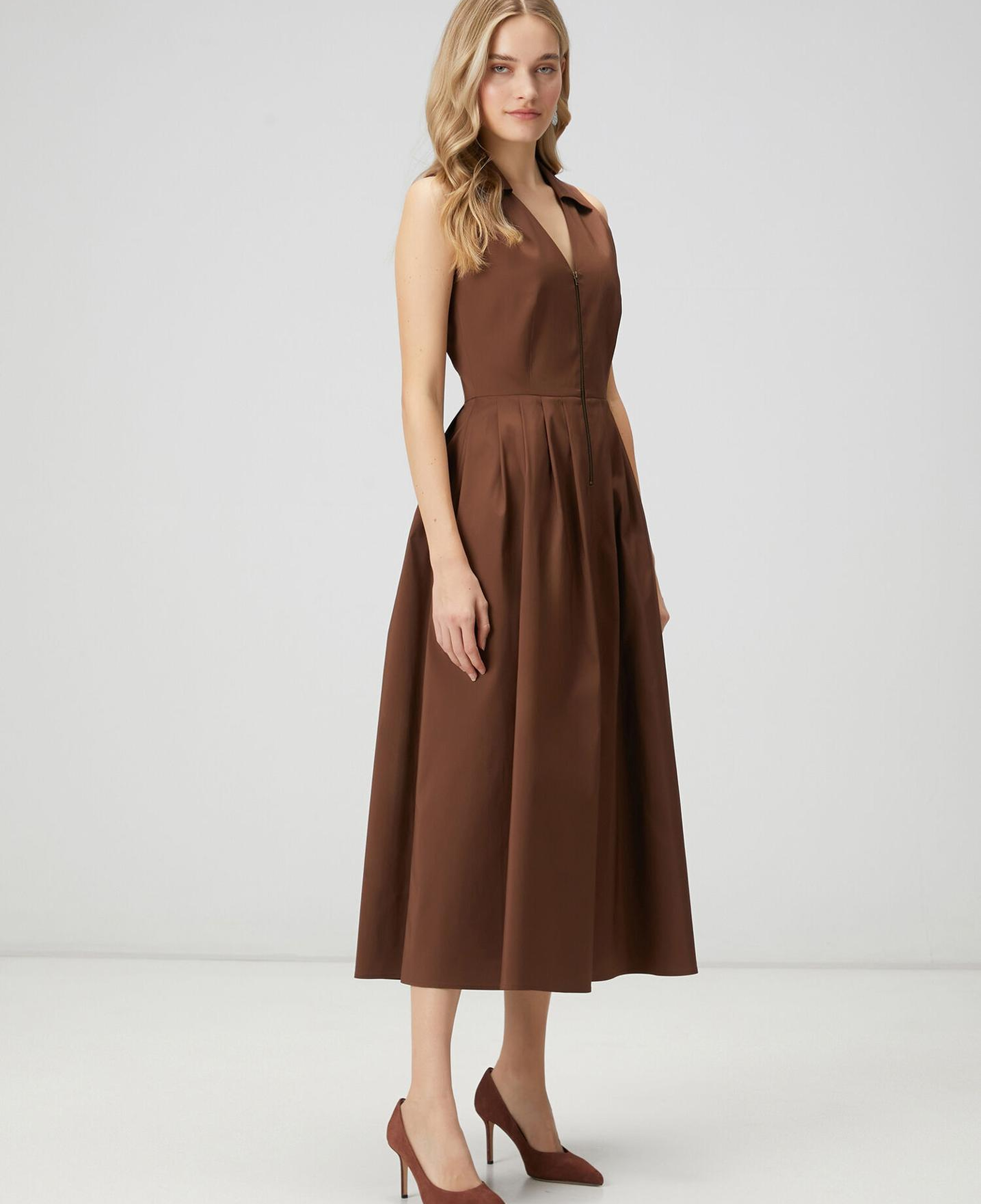 Beymen Club Kadın Kahverengi Midi Tafta Gömlek Elbise