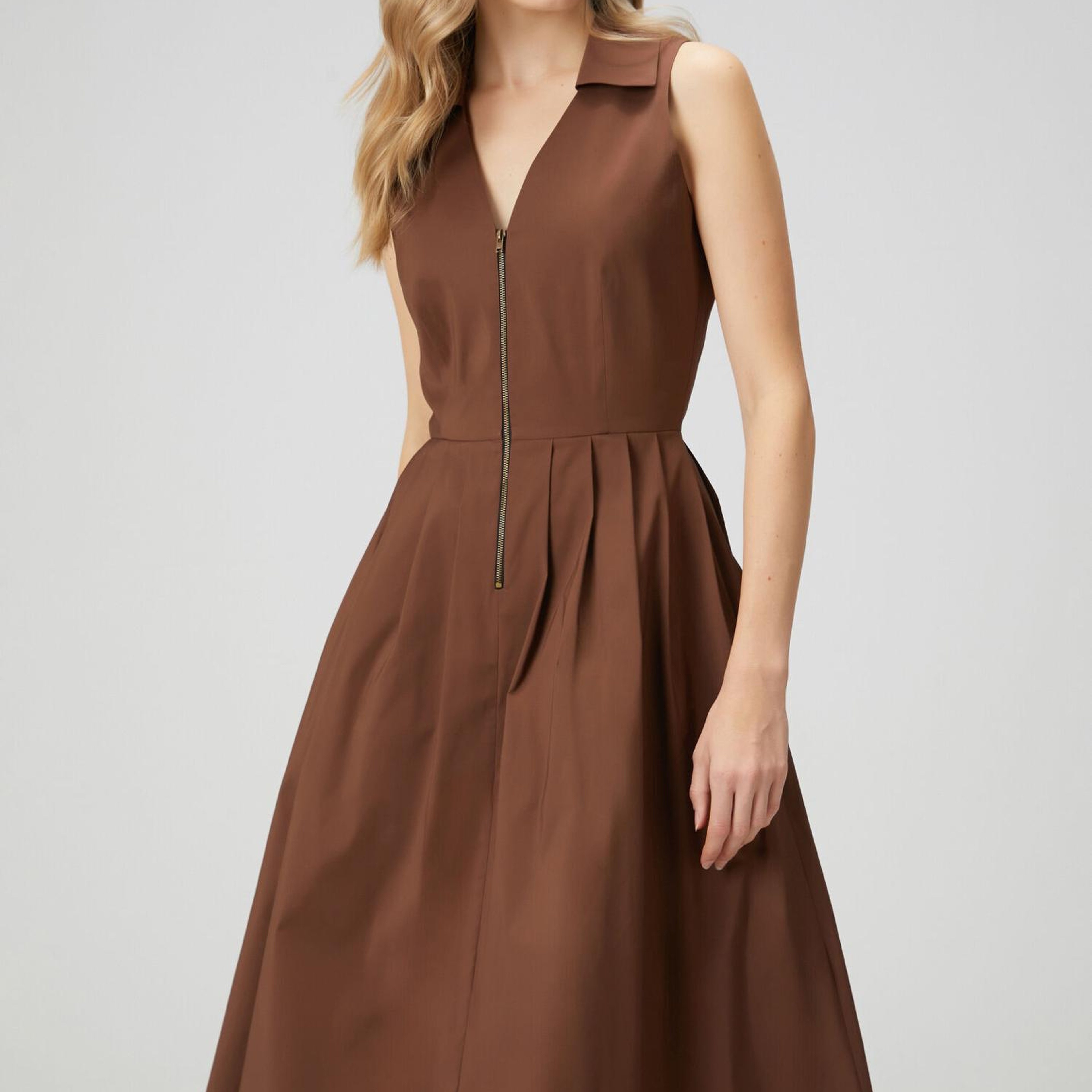 Beymen Club Kadın Kahverengi Midi Tafta Gömlek Elbise