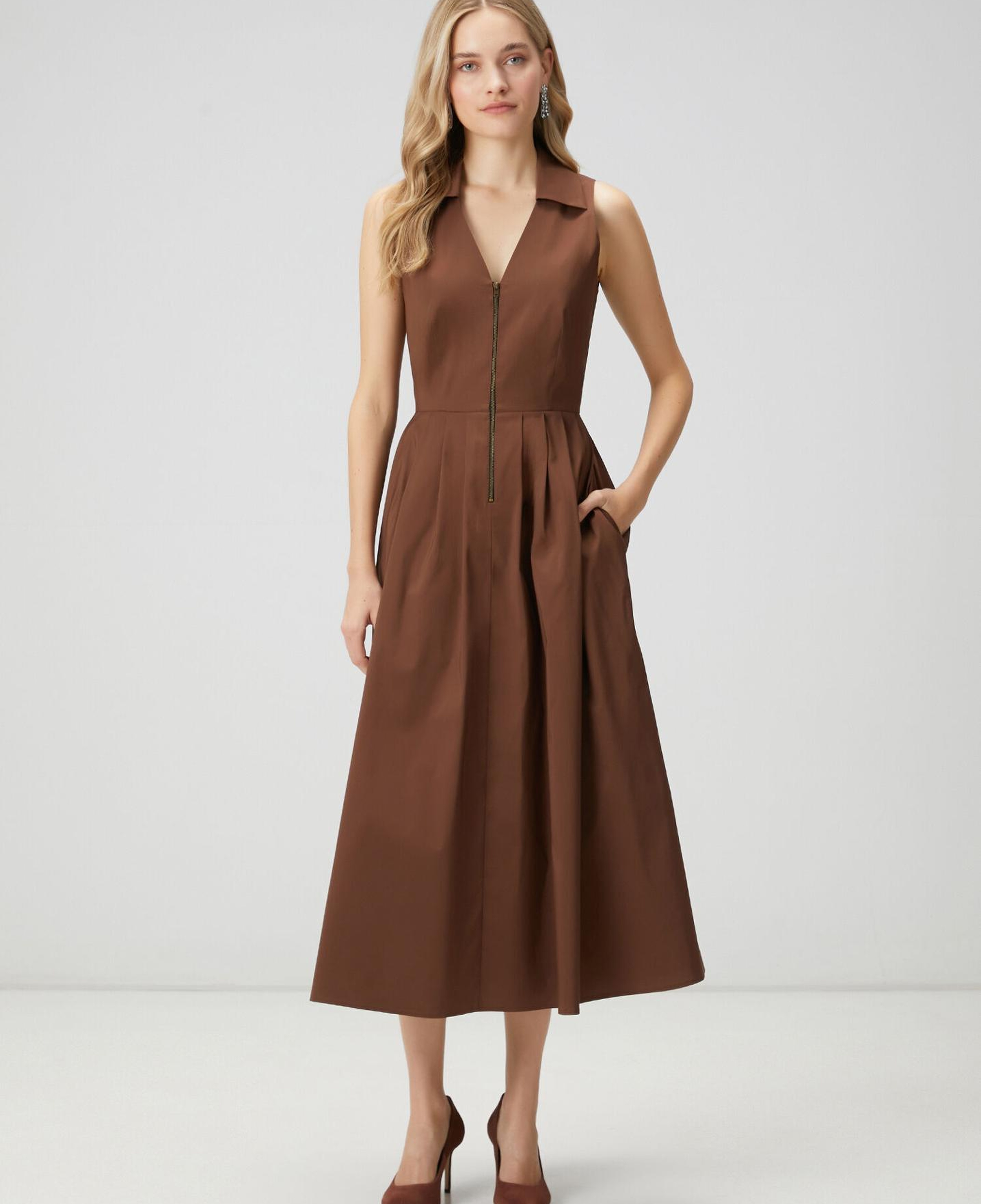 Beymen Club Kadın Kahverengi Midi Tafta Gömlek Elbise