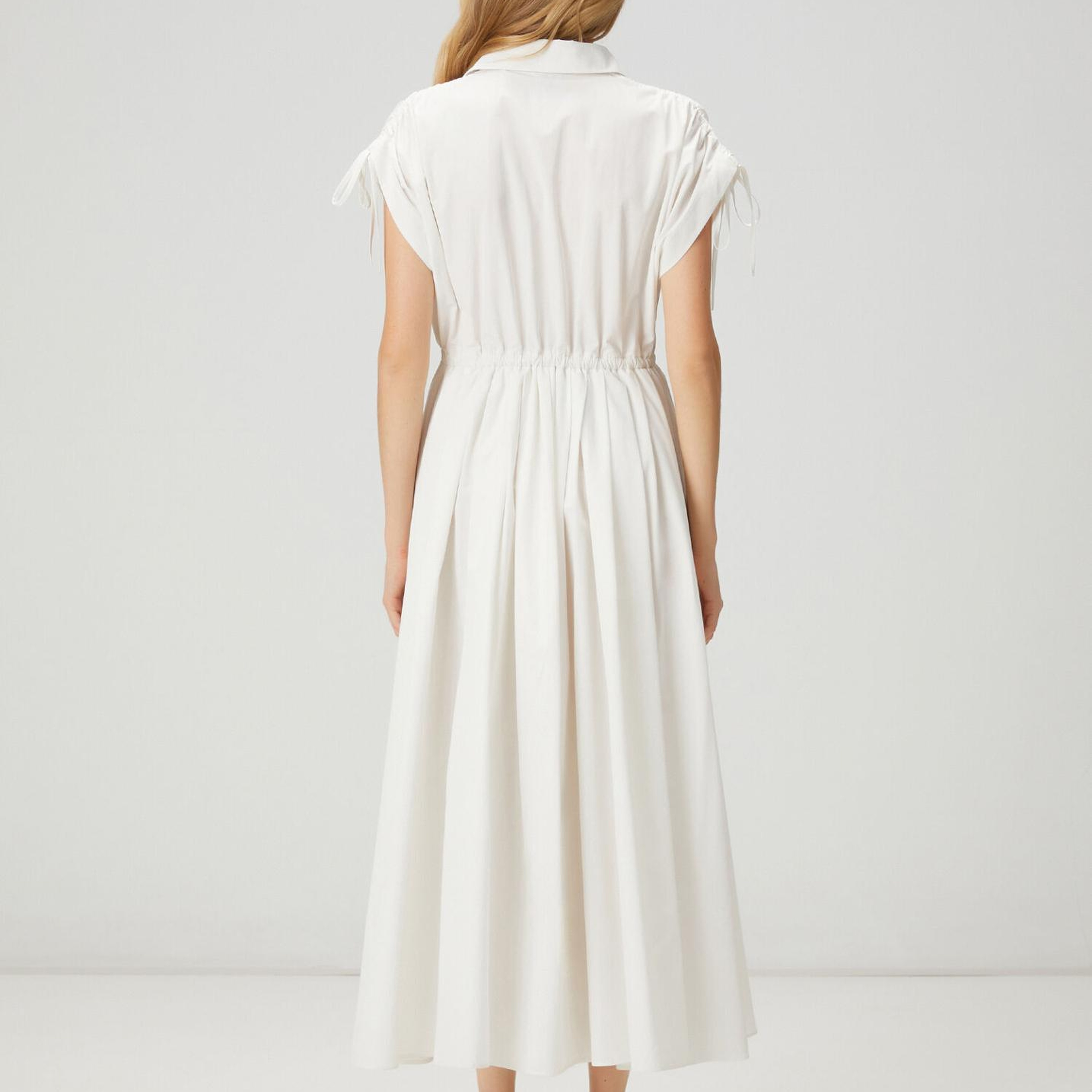 Beymen Club Kadın Beyaz Büzgülü Midi Tafta Gömlek Elbise