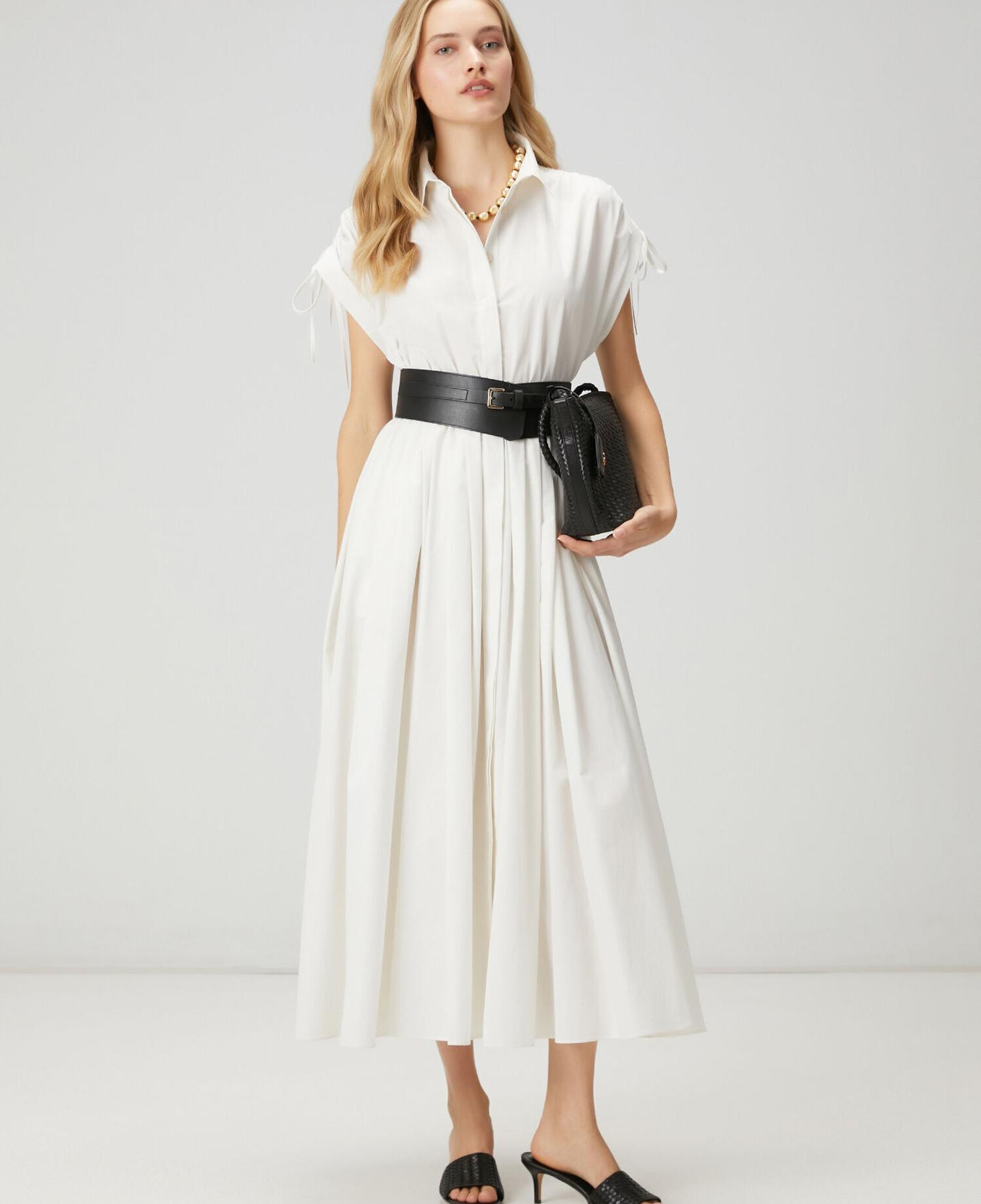 Beymen Club Kadın Beyaz Büzgülü Midi Tafta Gömlek Elbise