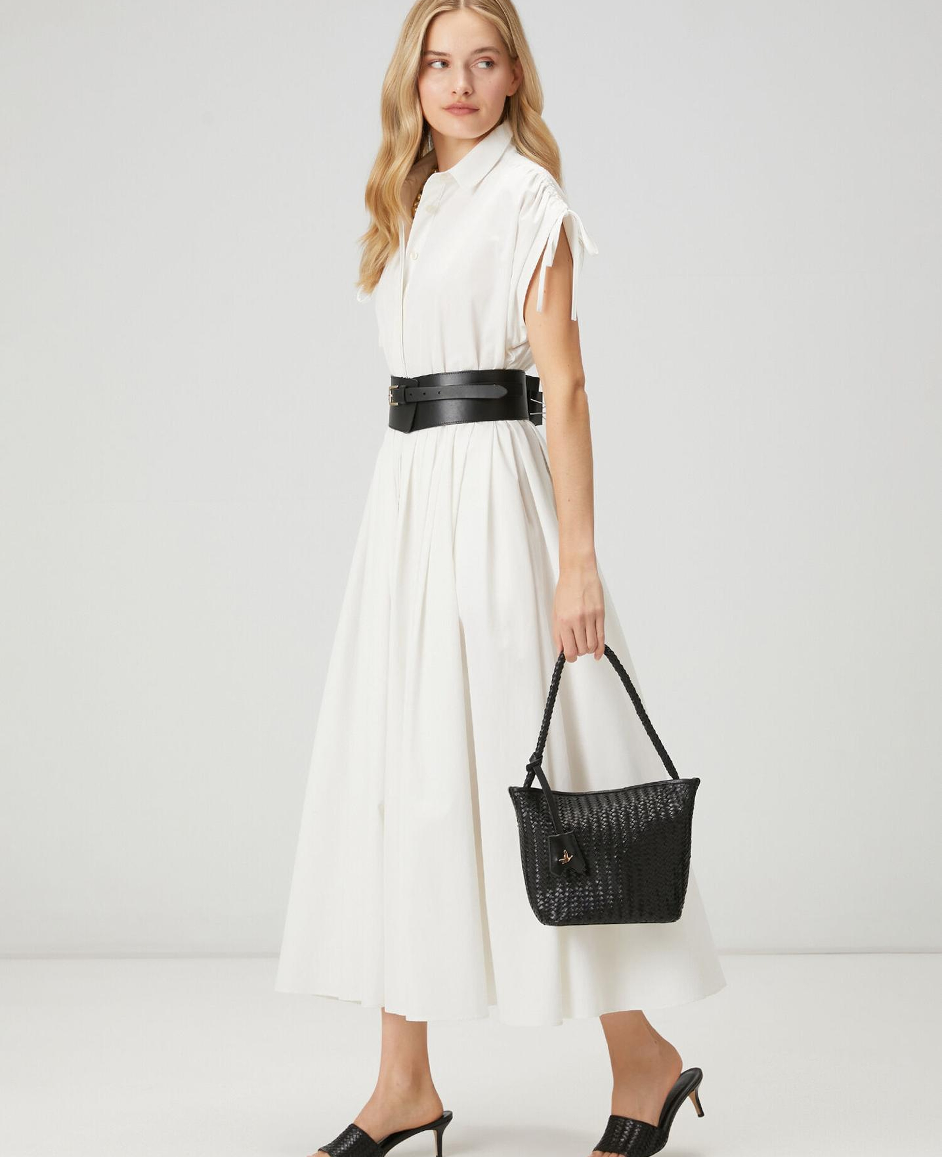 Beymen Club Kadın Beyaz Büzgülü Midi Tafta Gömlek Elbise