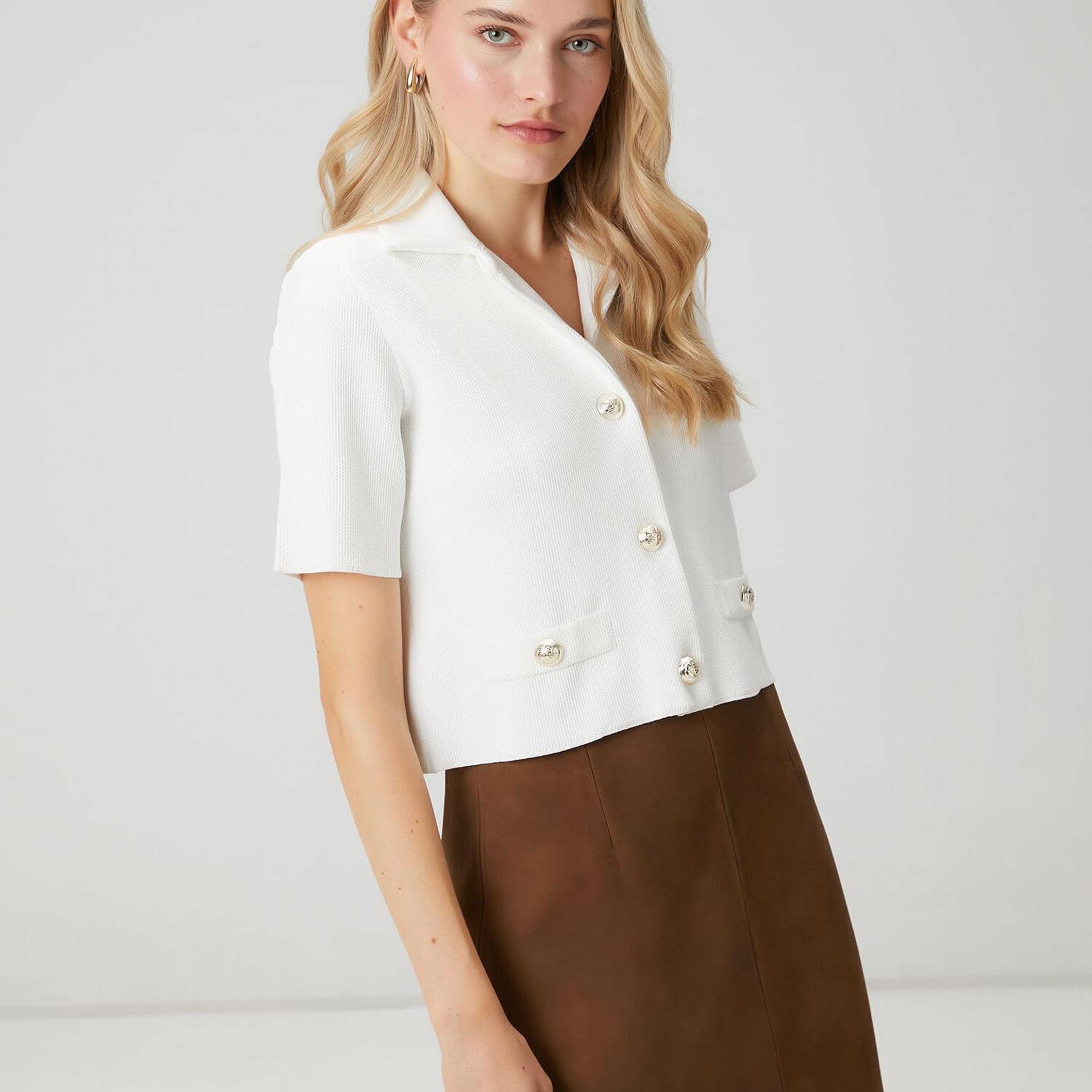 Beymen Club Kadın Kırık Beyaz Crop Triko Ceket