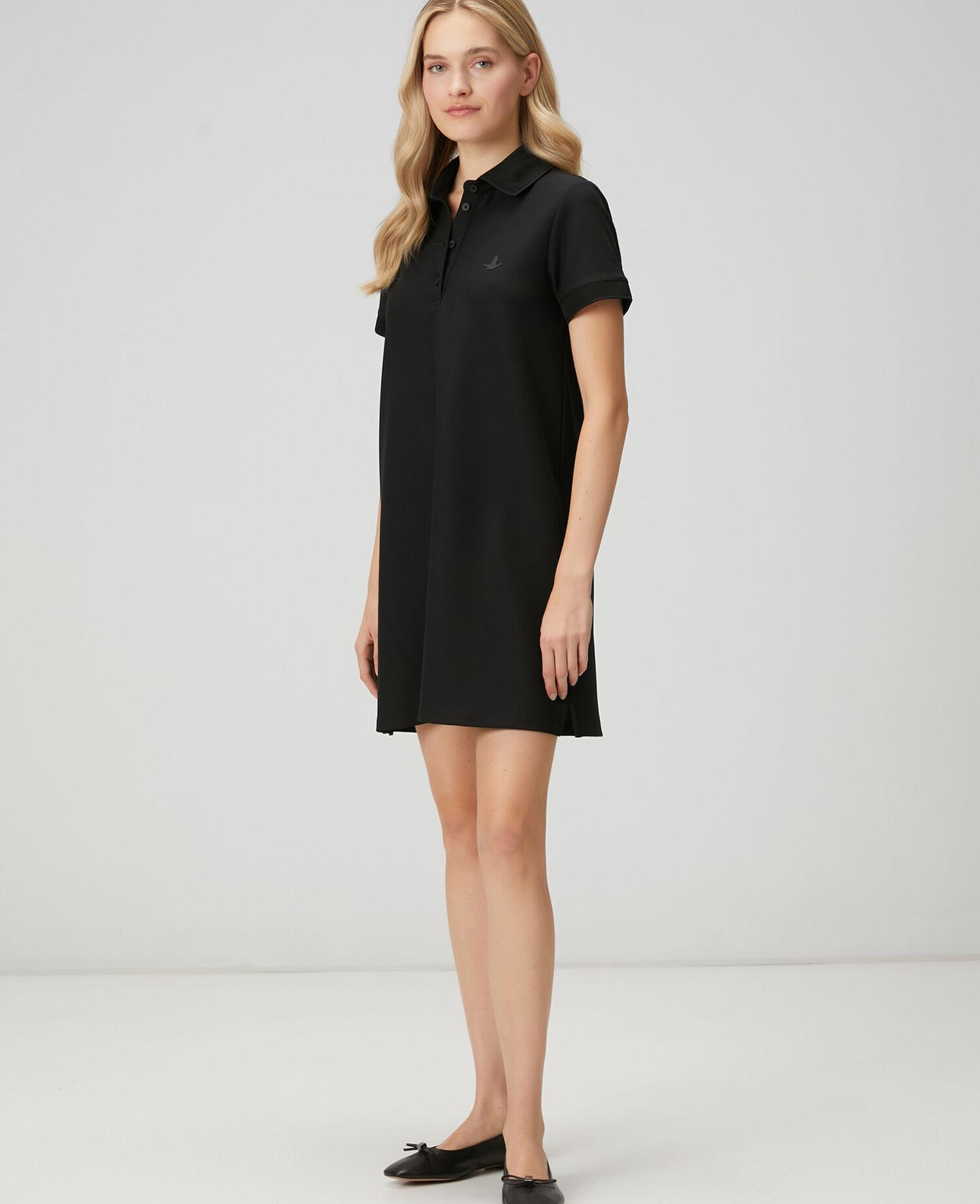 Beymen Club Kadın Siyah Petek Dokulu Mini Polo Elbise