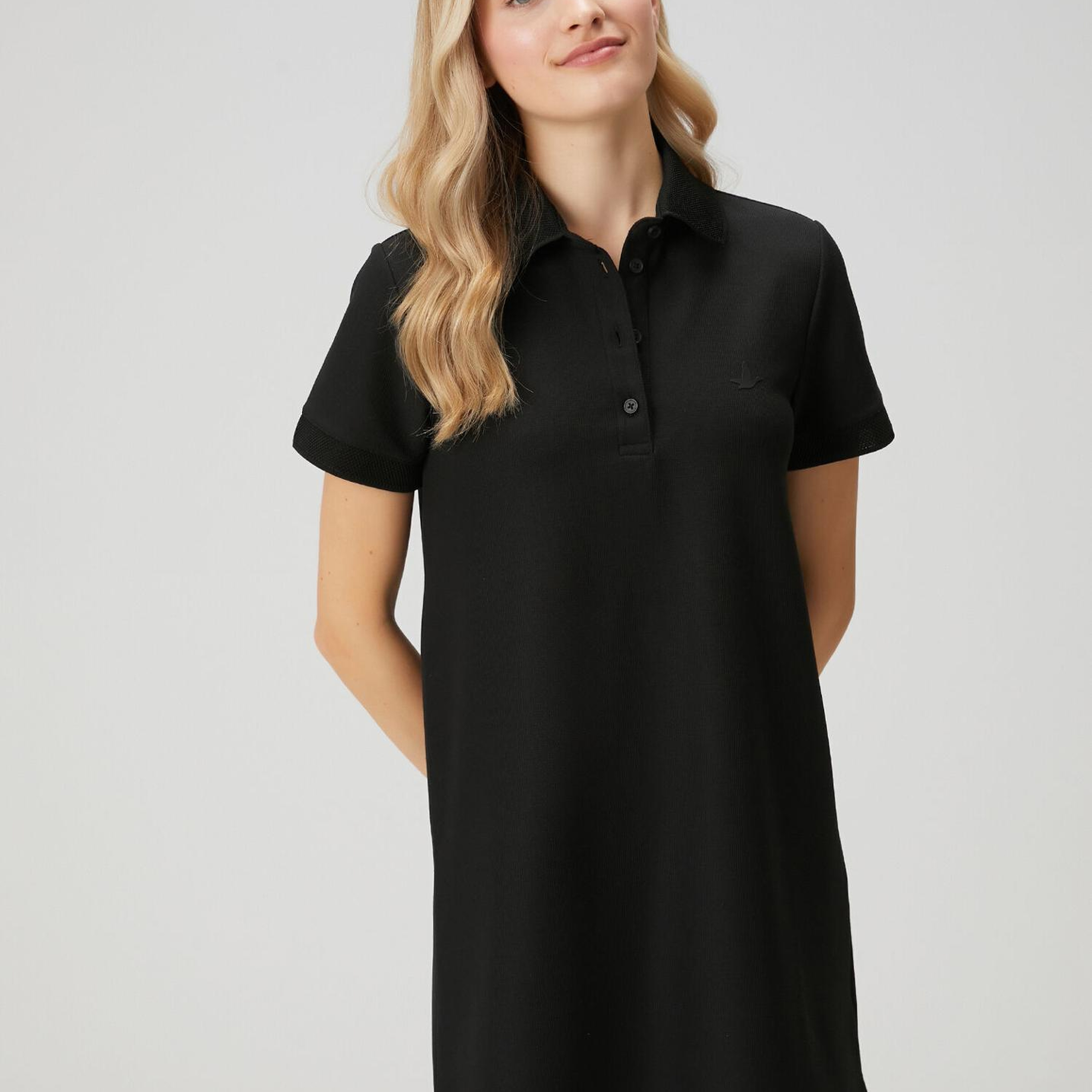Beymen Club Kadın Siyah Petek Dokulu Mini Polo Elbise