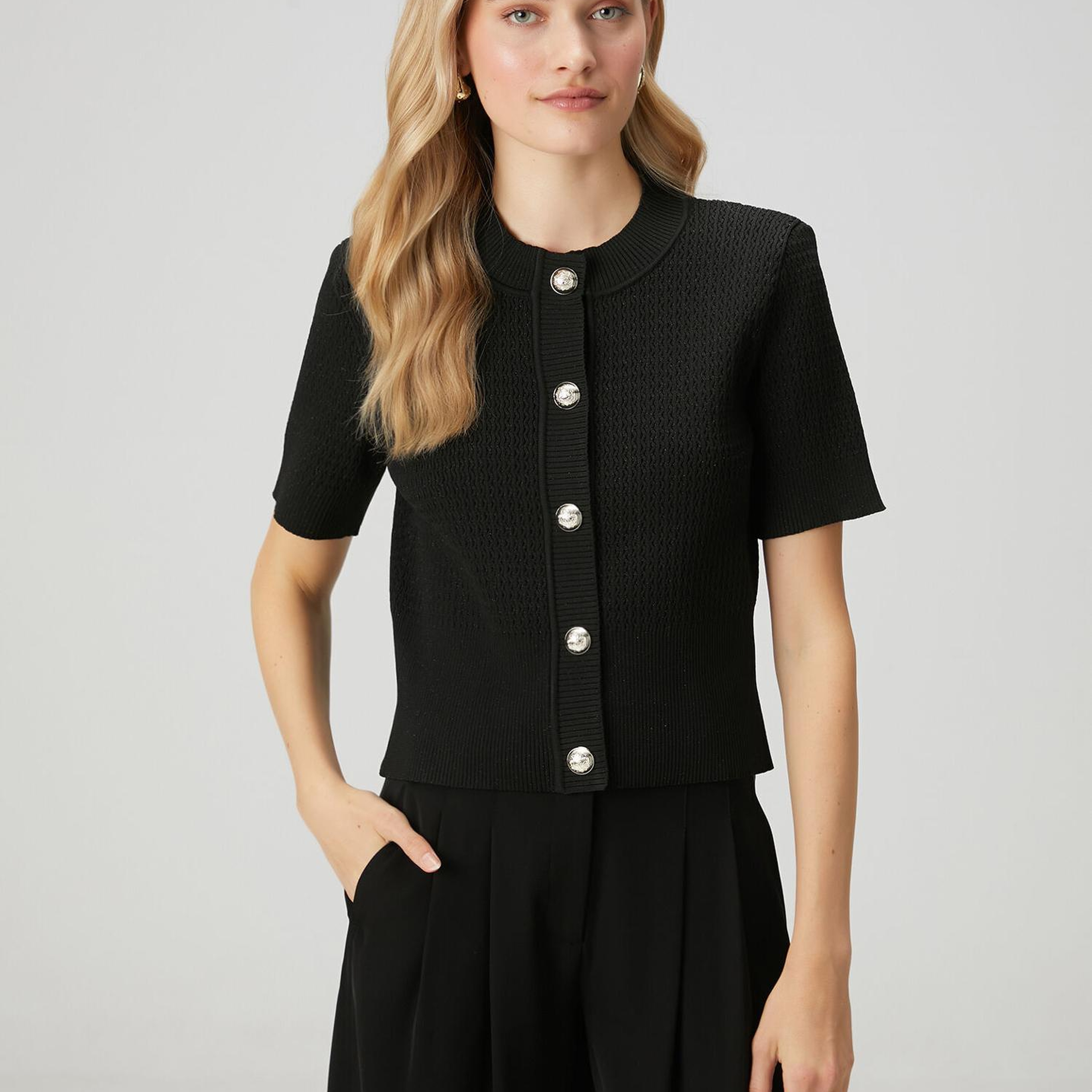 Beymen Club Kadın Siyah Simli Dokulu Triko Ceket