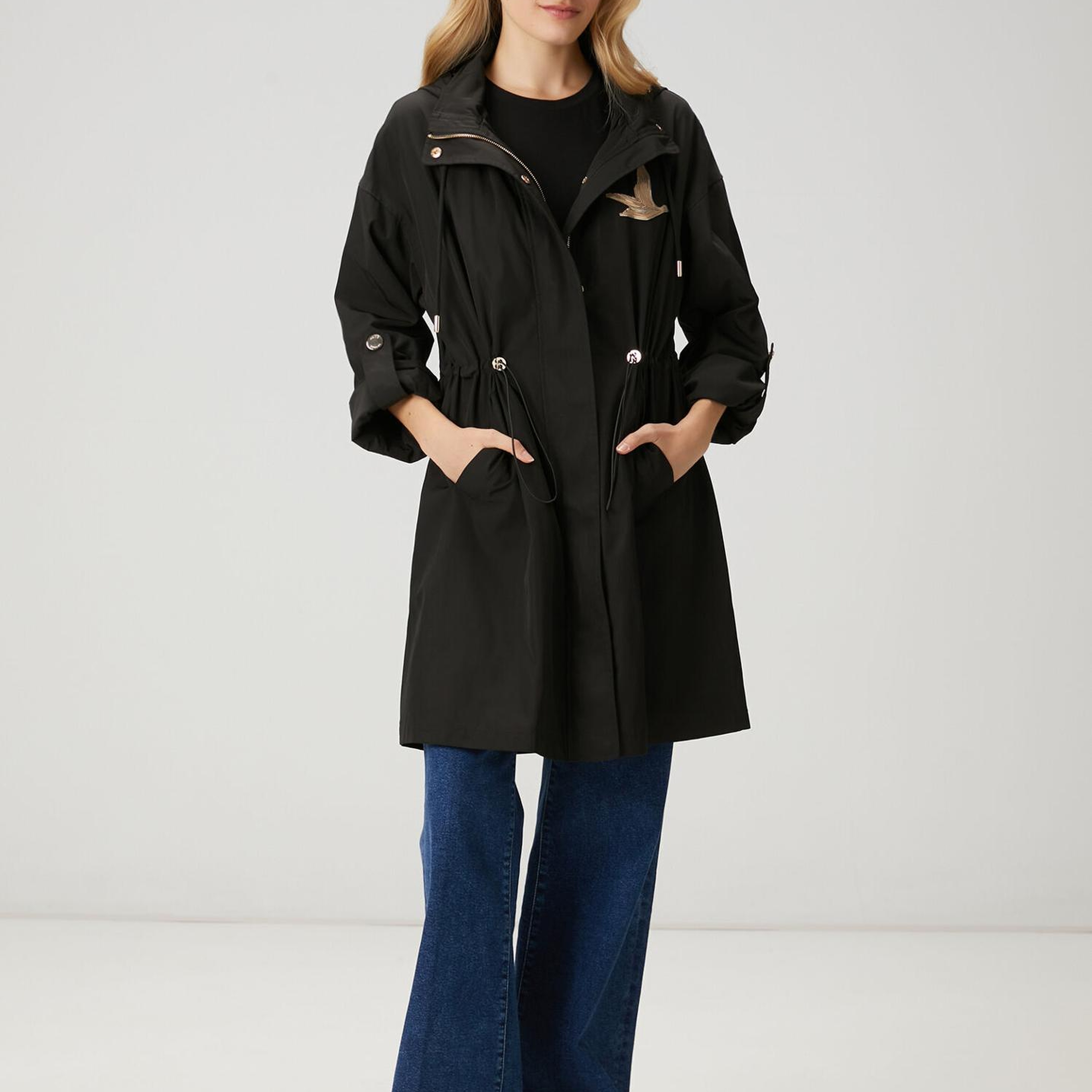 Beymen Club Kadın Siyah Taş Logolu Midi Pardösü