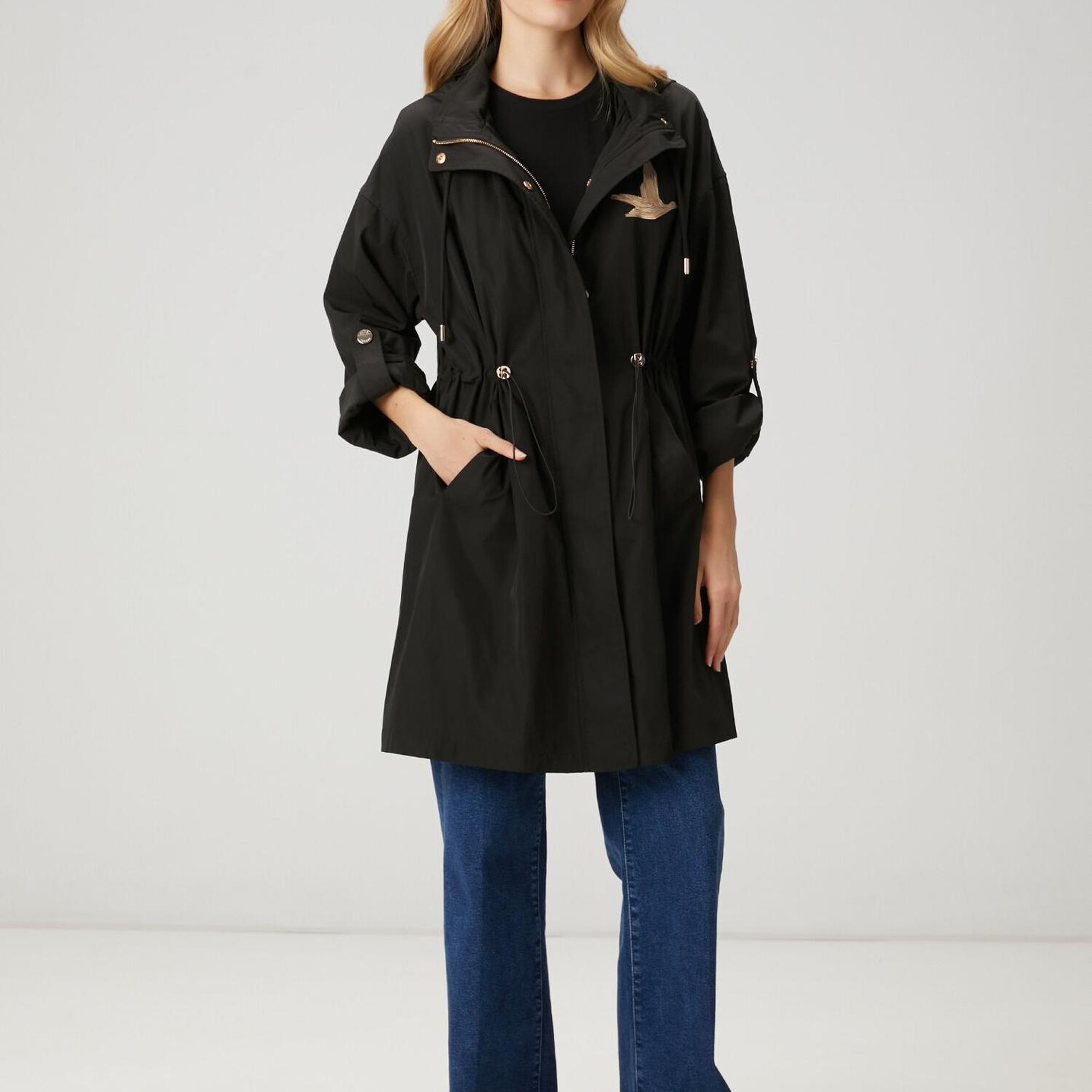 Beymen Club Kadın Siyah Taş Logolu Midi Pardösü