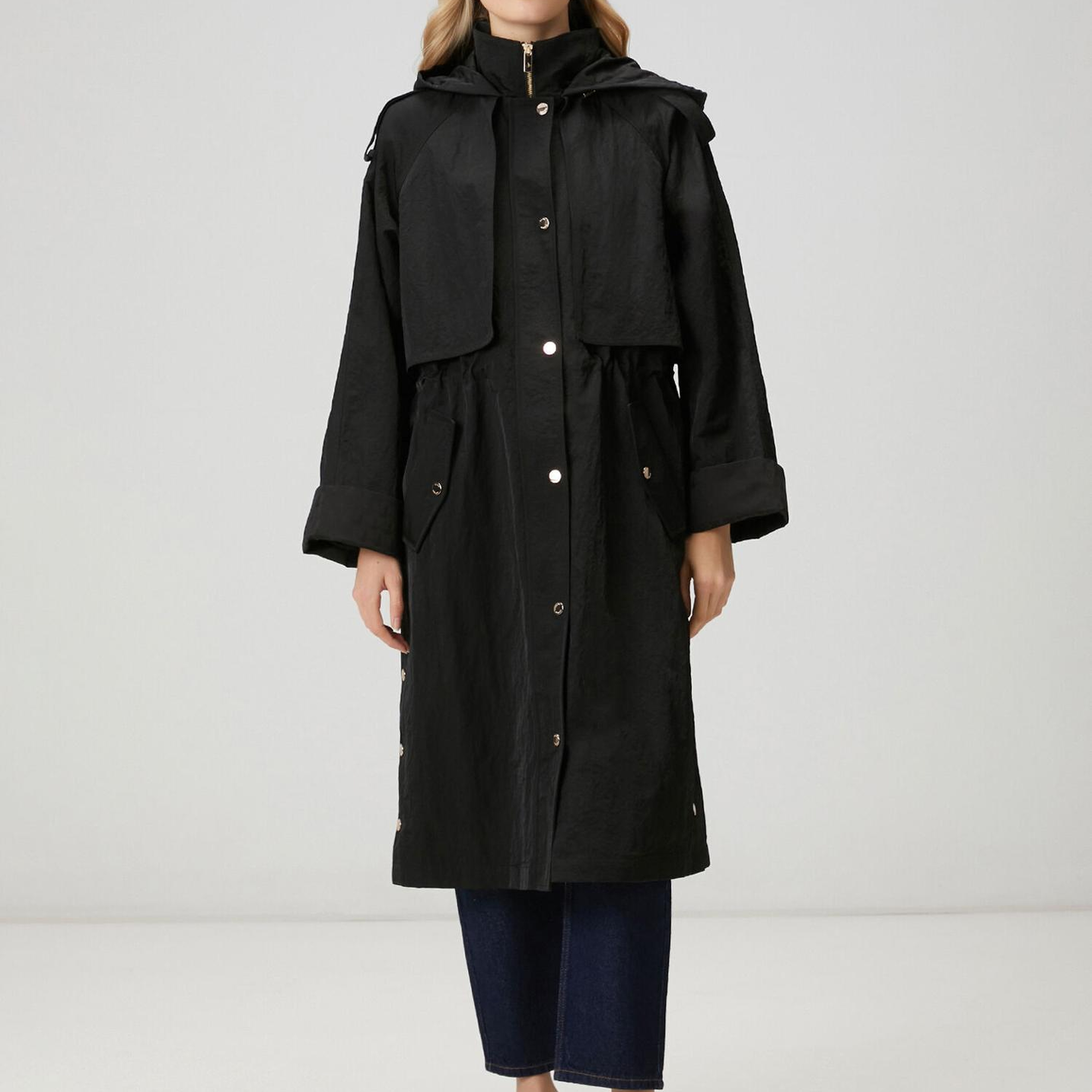 Beymen Club Kadın Siyah Kapüşonlu Uzun Rüzgarlık