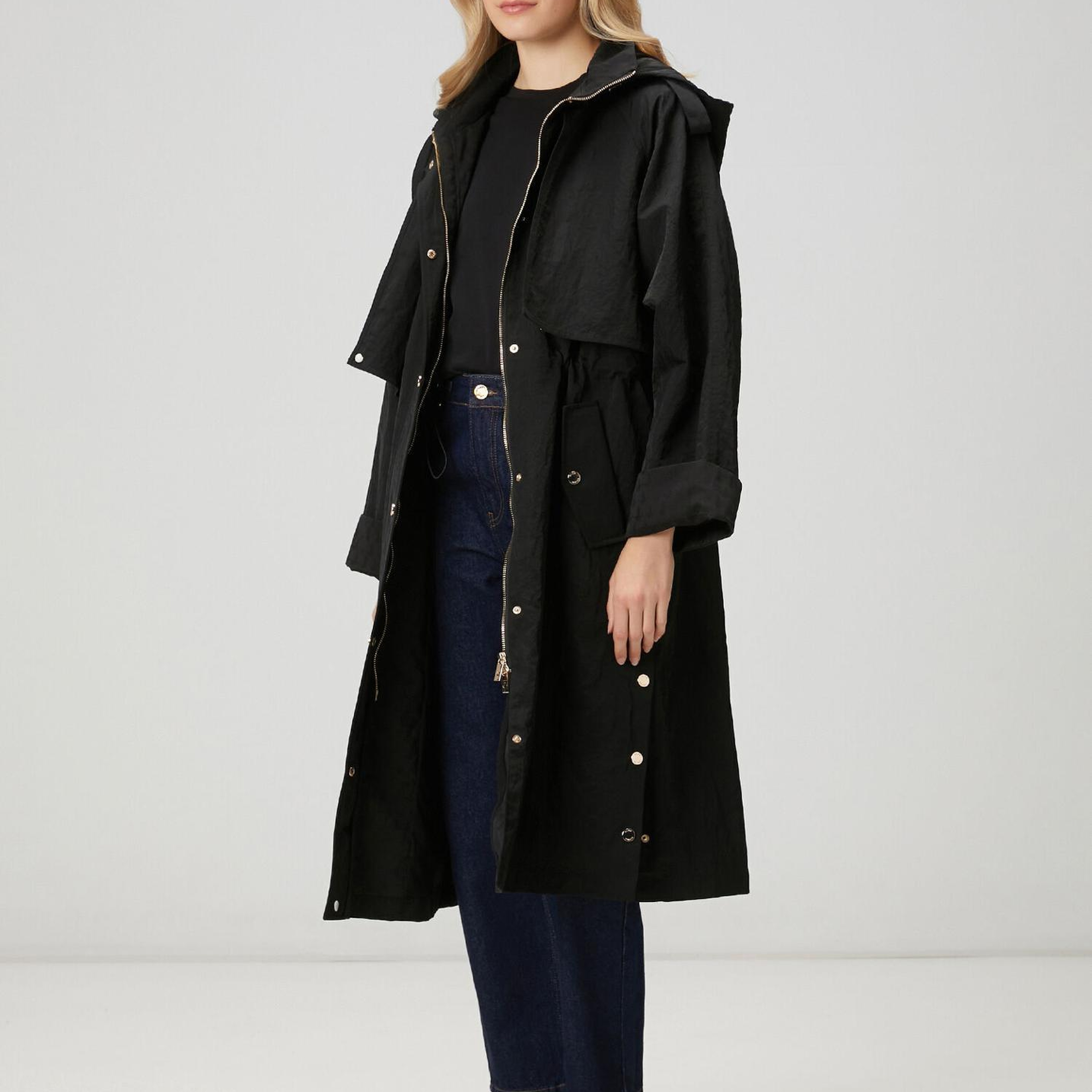 Beymen Club Kadın Siyah Kapüşonlu Uzun Rüzgarlık