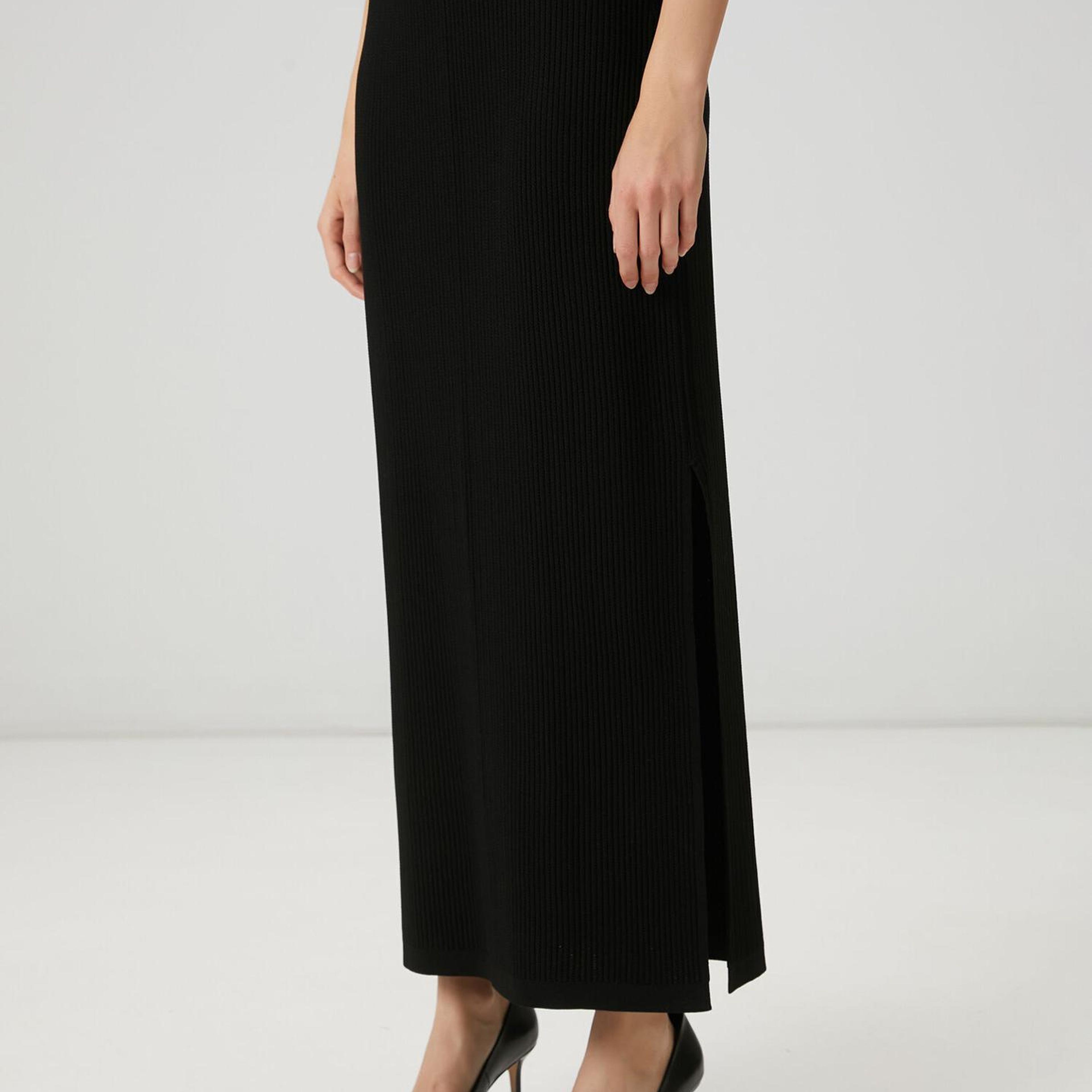 Beymen Club Kadın Siyah Fitilli Örgü Maksi Triko Etek