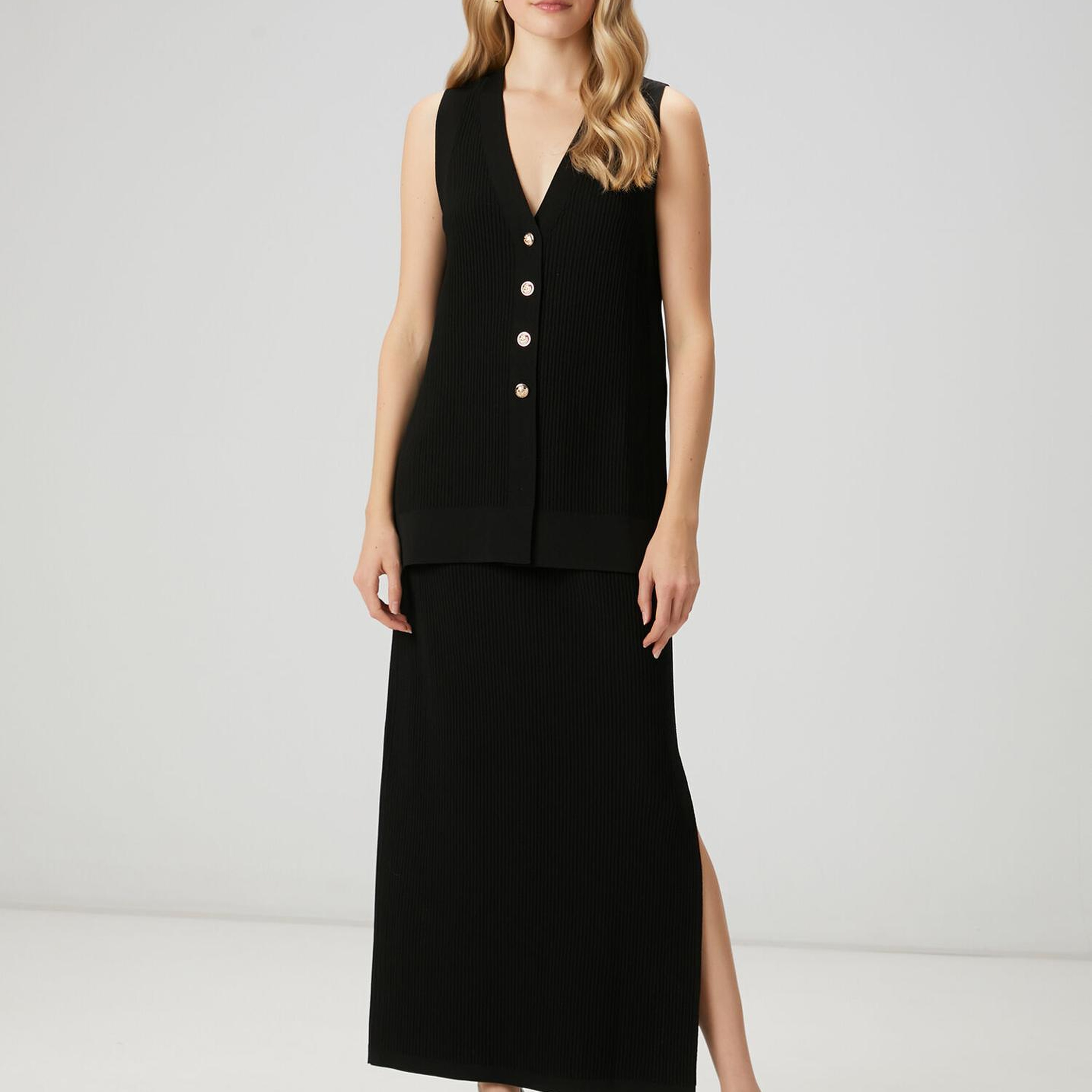 Beymen Club Kadın Siyah Fitilli Örgü Maksi Triko Etek