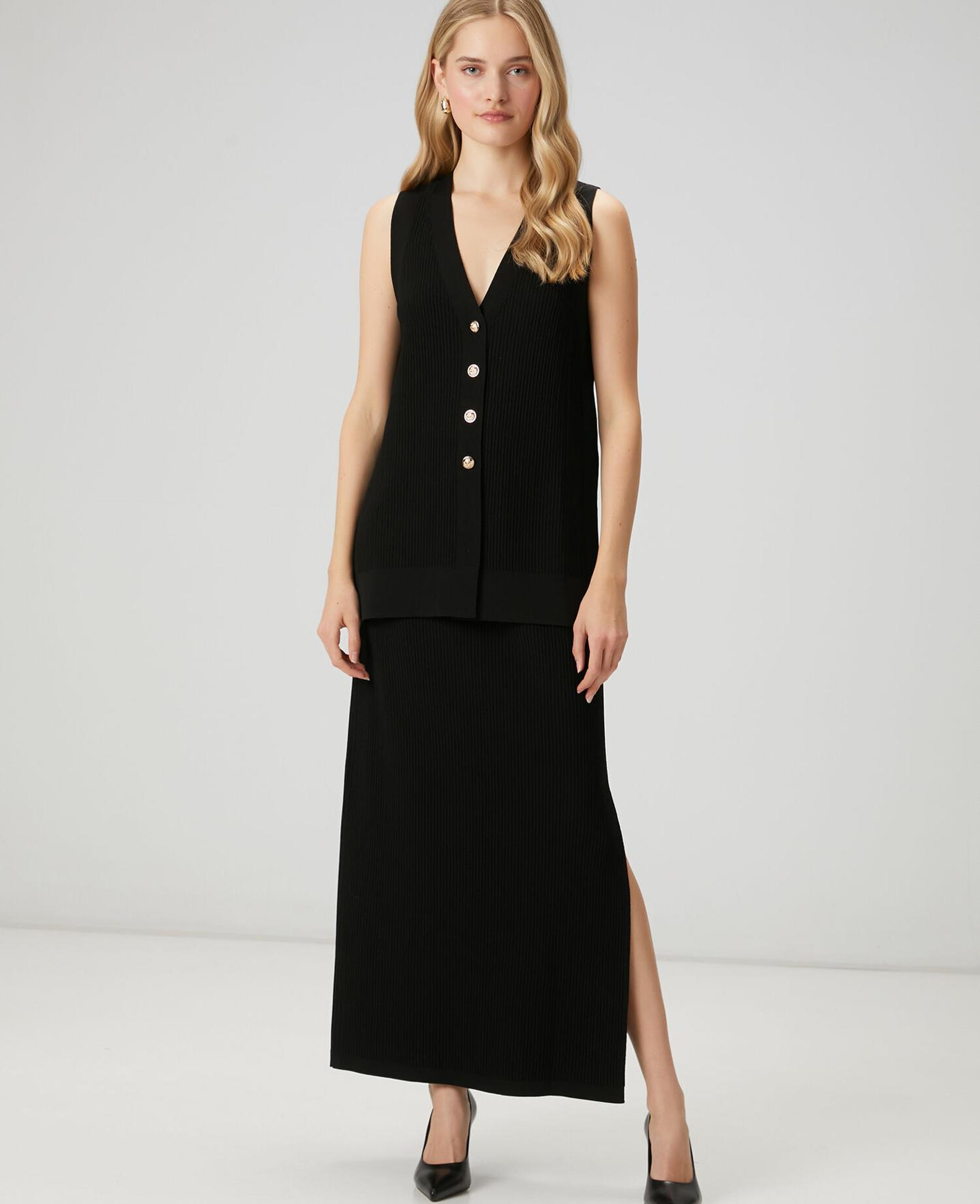 Beymen Club Kadın Siyah Fitilli Örgü Maksi Triko Etek