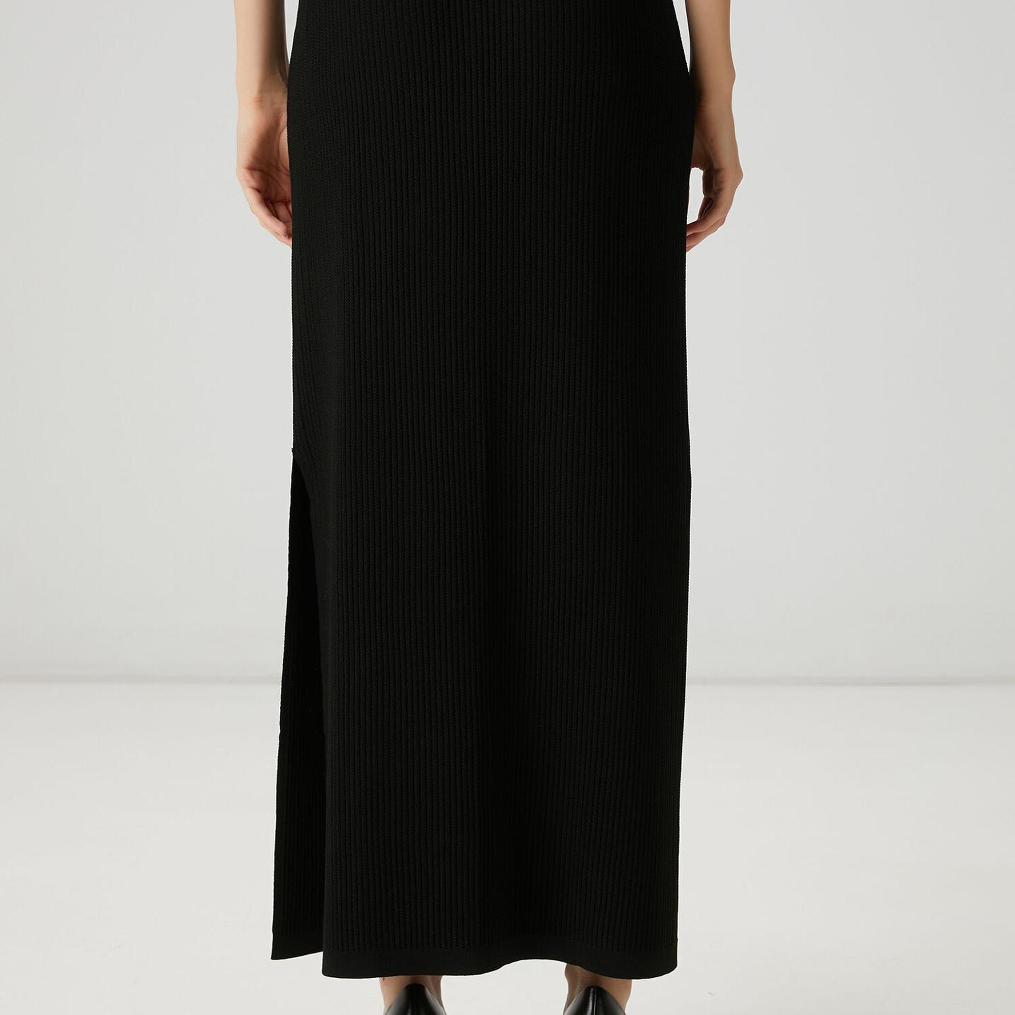 Beymen Club Kadın Siyah Fitilli Örgü Maksi Triko Etek