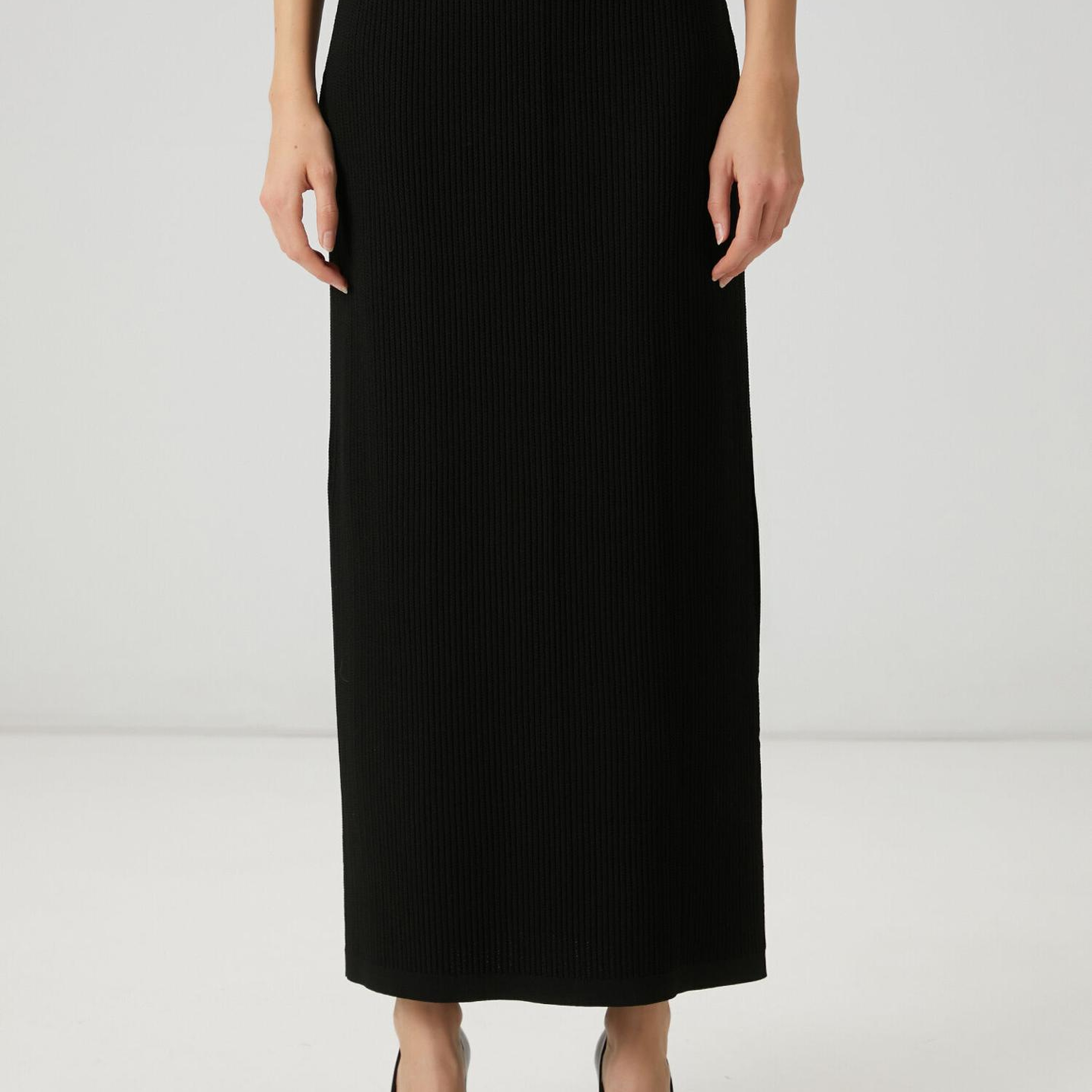 Beymen Club Kadın Siyah Fitilli Örgü Maksi Triko Etek