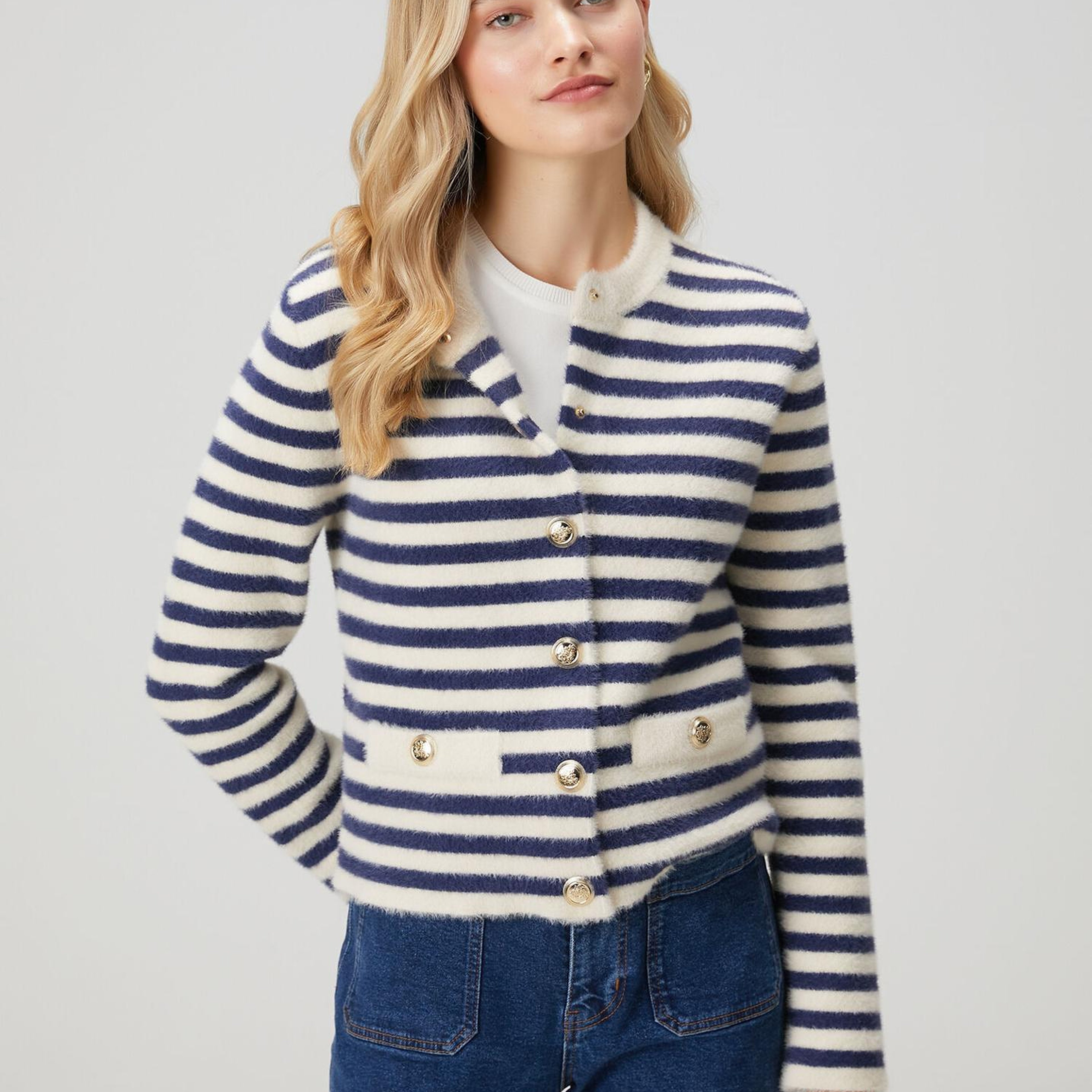 Beymen Club Kadın Lacivert Beyaz Çizgili Hırka