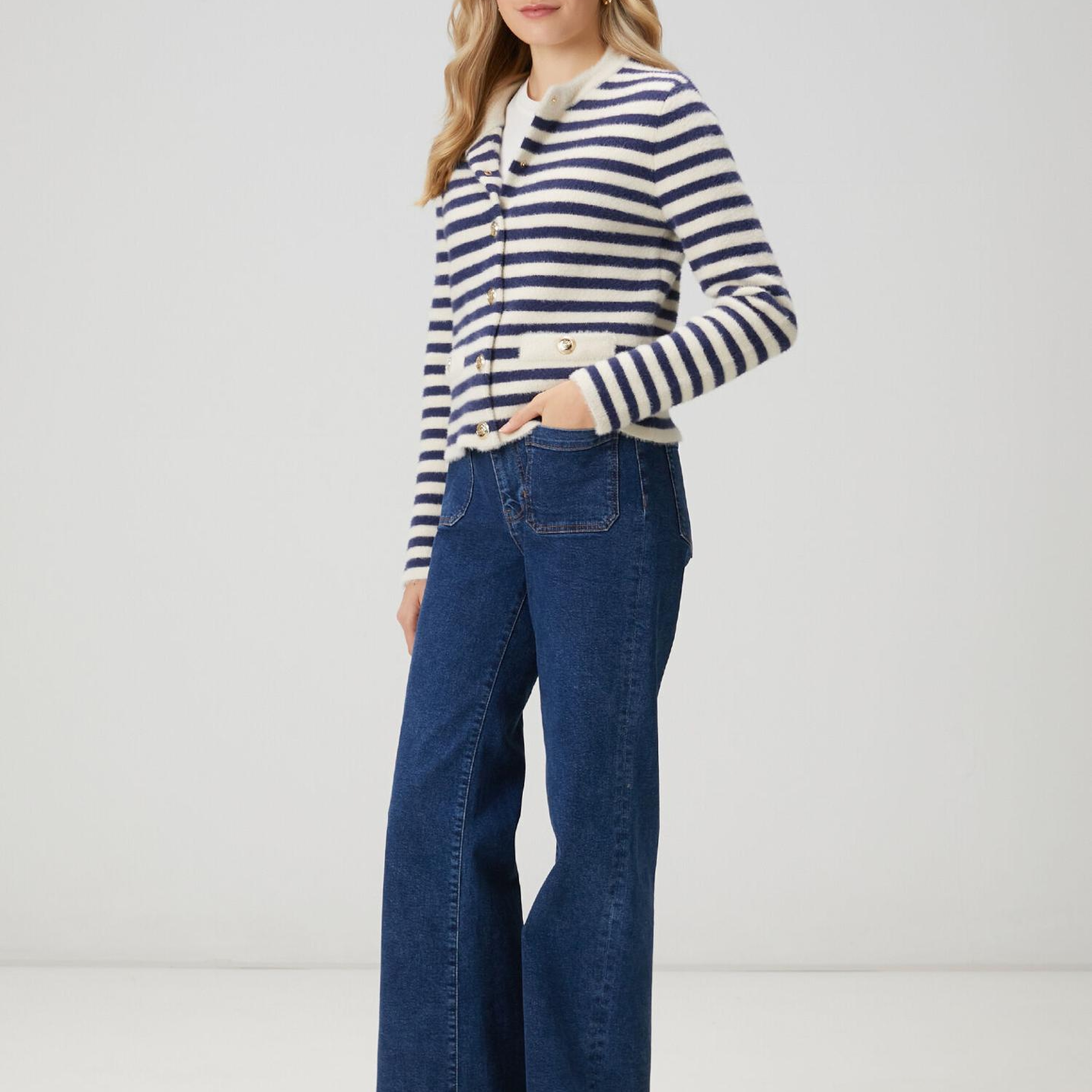 Beymen Club Kadın Lacivert Beyaz Çizgili Hırka