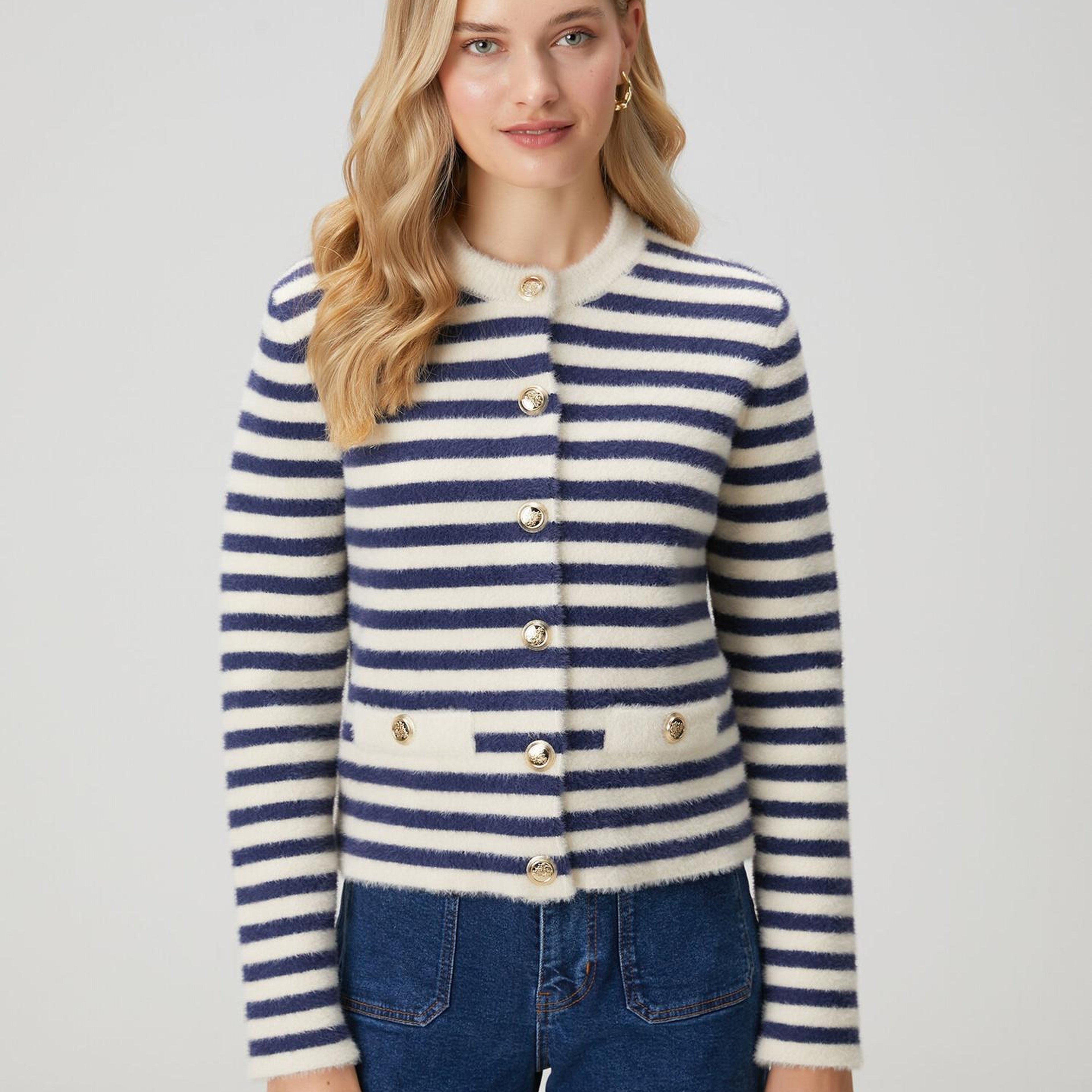 Beymen Club Kadın Lacivert Beyaz Çizgili Hırka