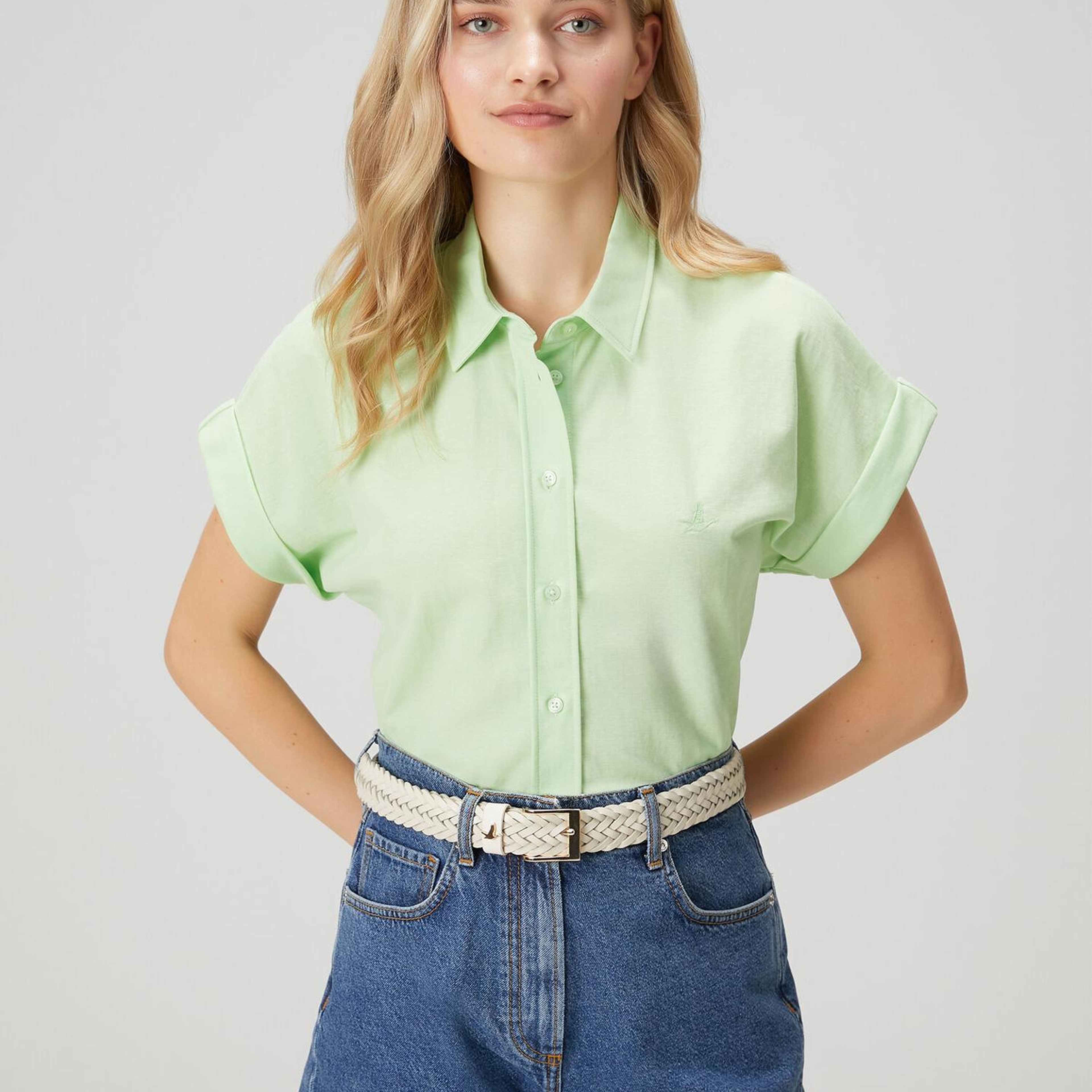 Beymen Club Kadın Açık Yeşil Kısa Kol Pike Gömlek