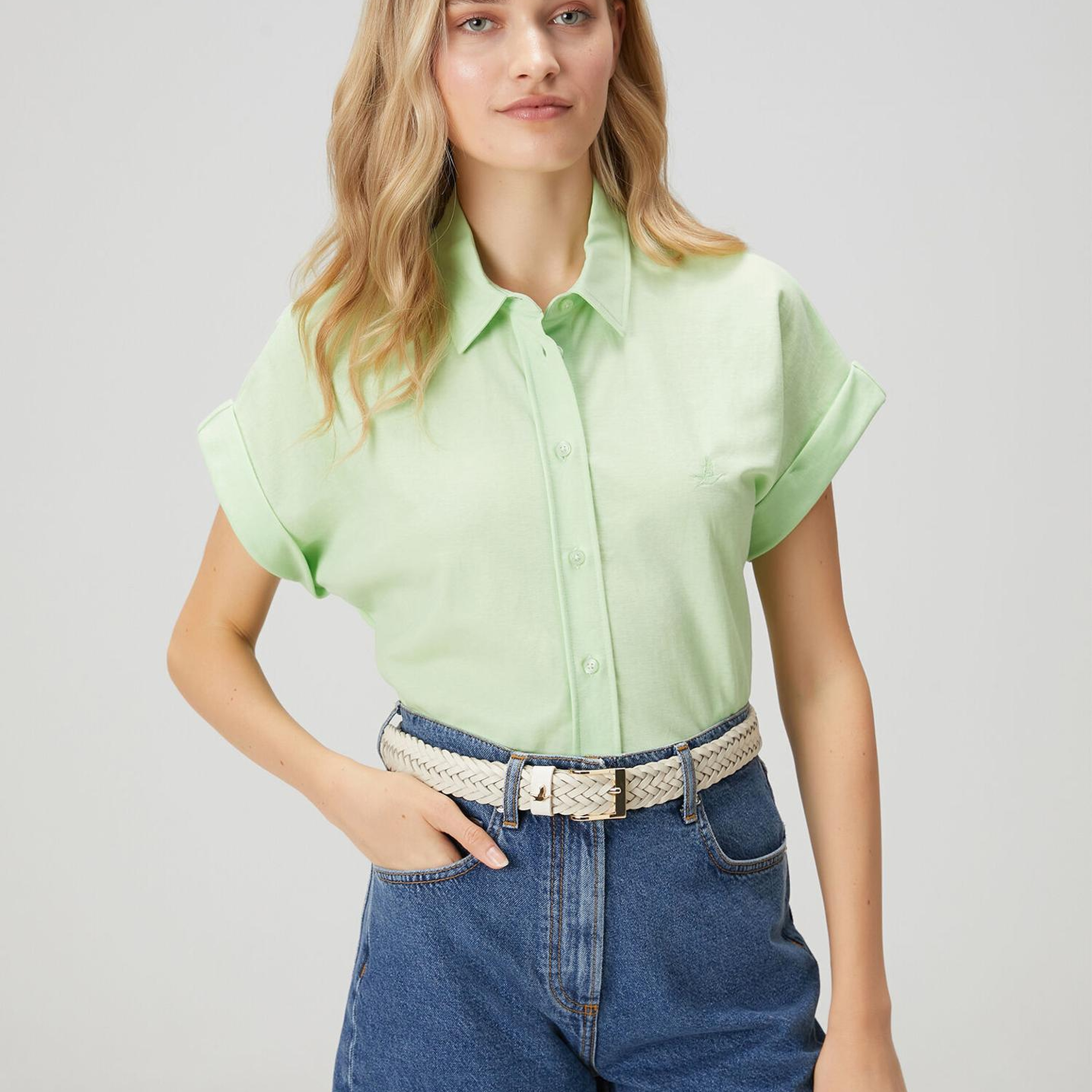 Beymen Club Kadın Açık Yeşil Kısa Kol Pike Gömlek