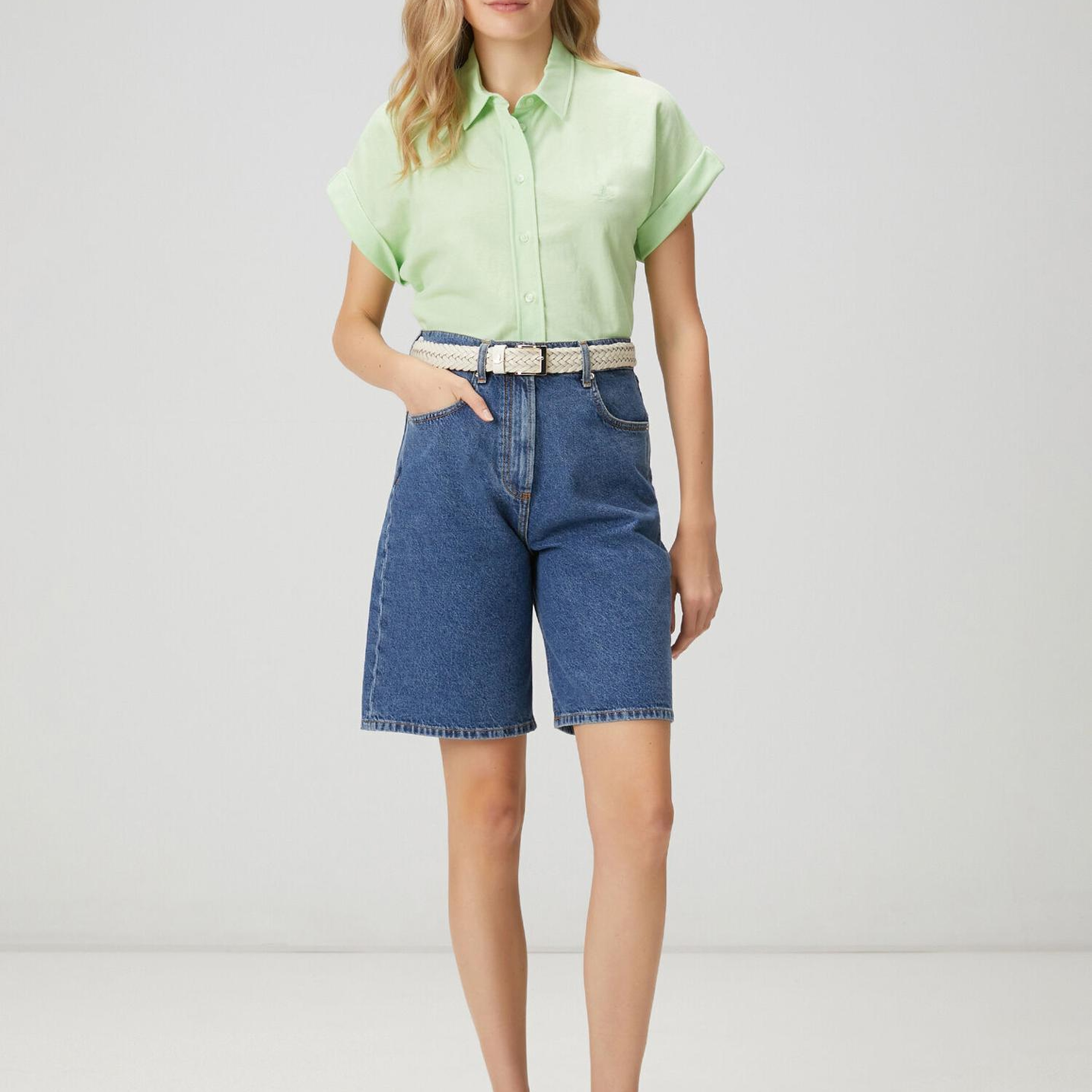 Beymen Club Kadın Açık Yeşil Kısa Kol Pike Gömlek