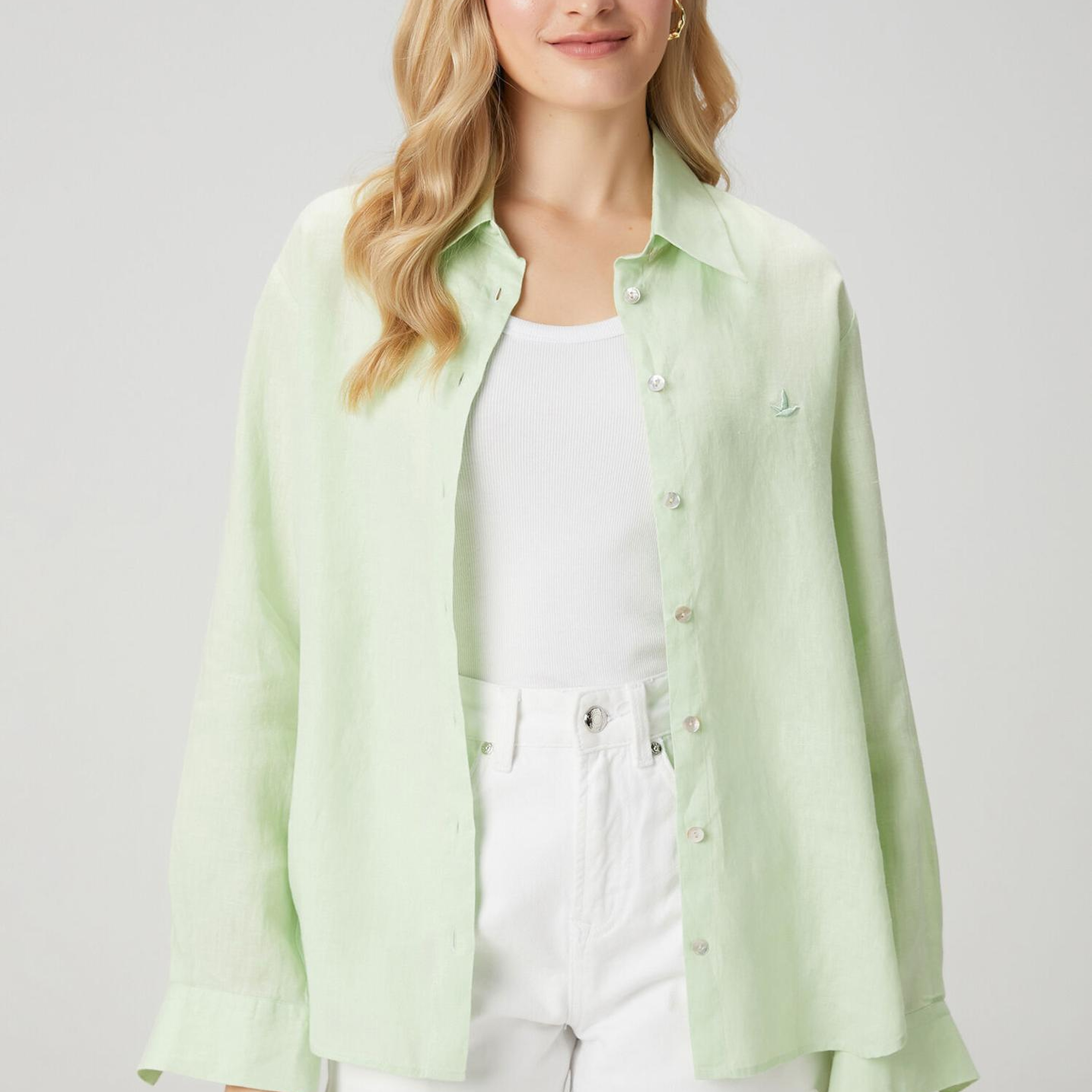 Beymen Club Kadın Yeşil Keten Gömlek