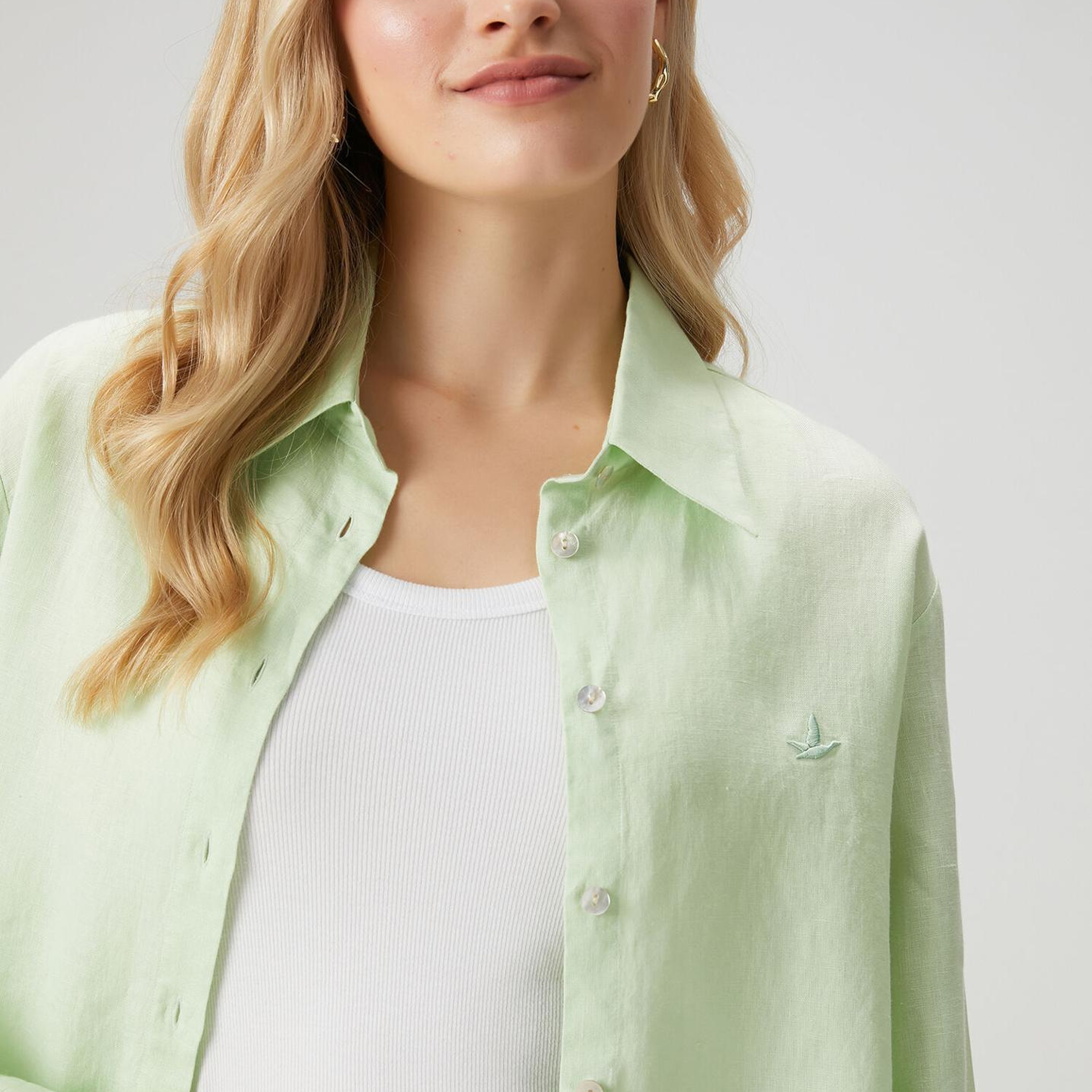 Beymen Club Kadın Yeşil Keten Gömlek