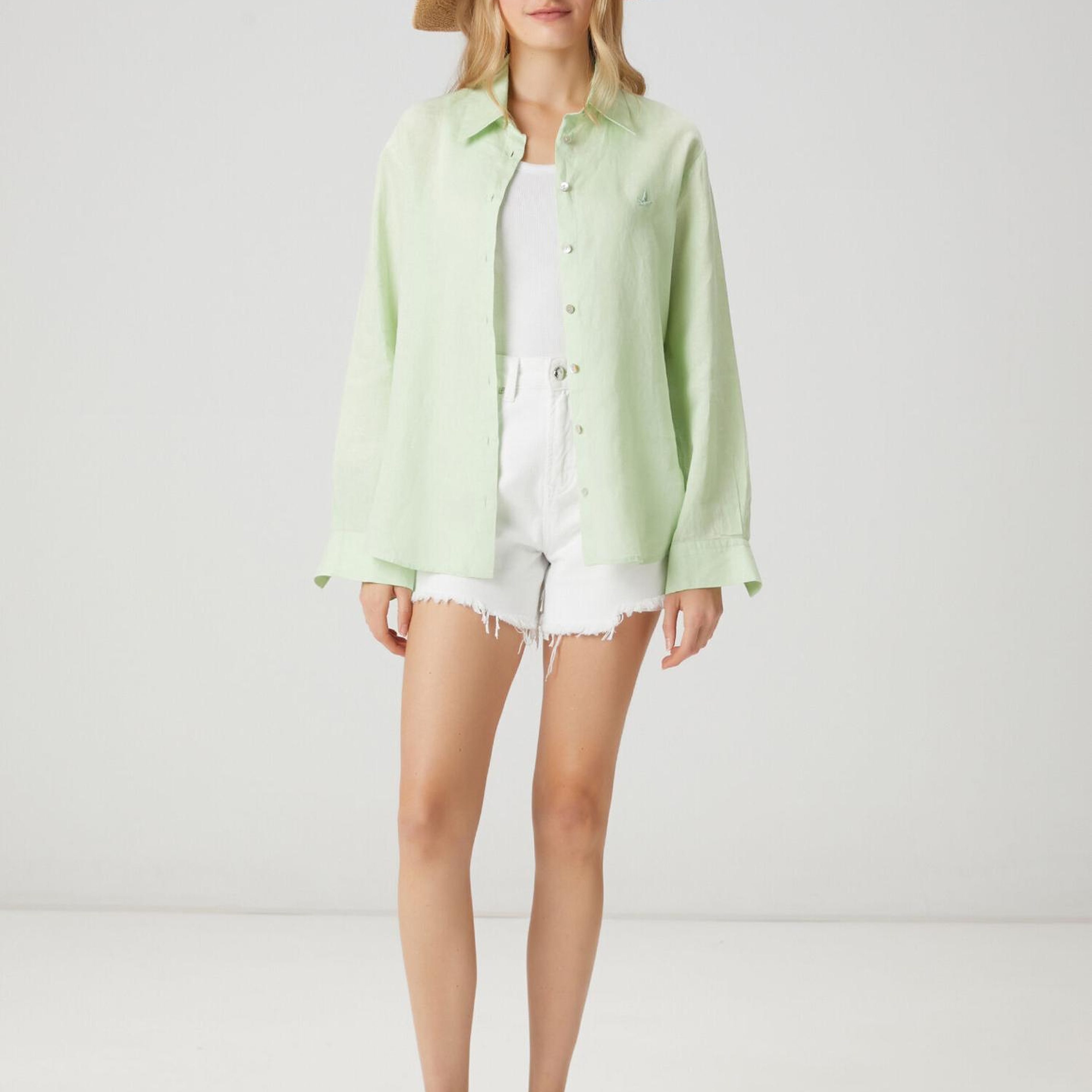 Beymen Club Kadın Yeşil Keten Gömlek