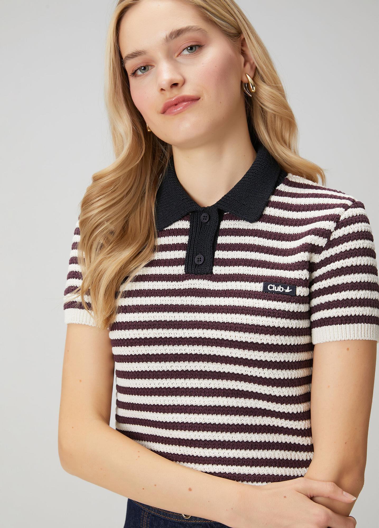 Beymen Club Kadın Bordo Beyaz Çizgili Polo Kazak