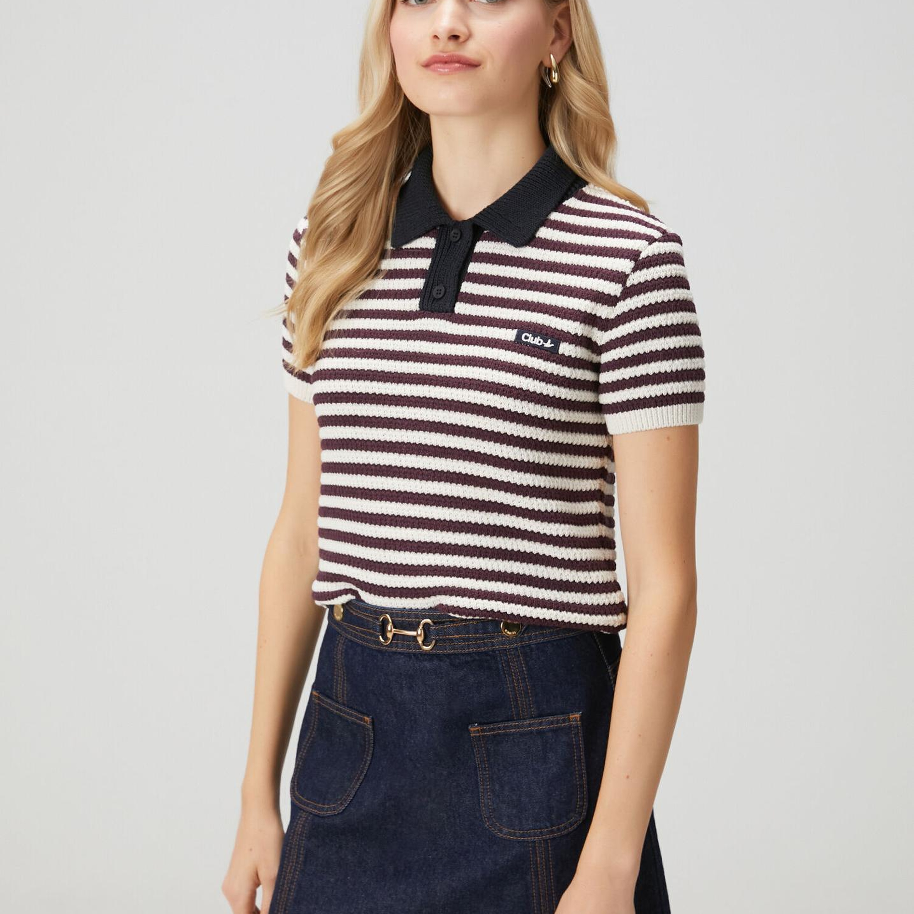 Beymen Club Kadın Bordo Beyaz Çizgili Polo Kazak
