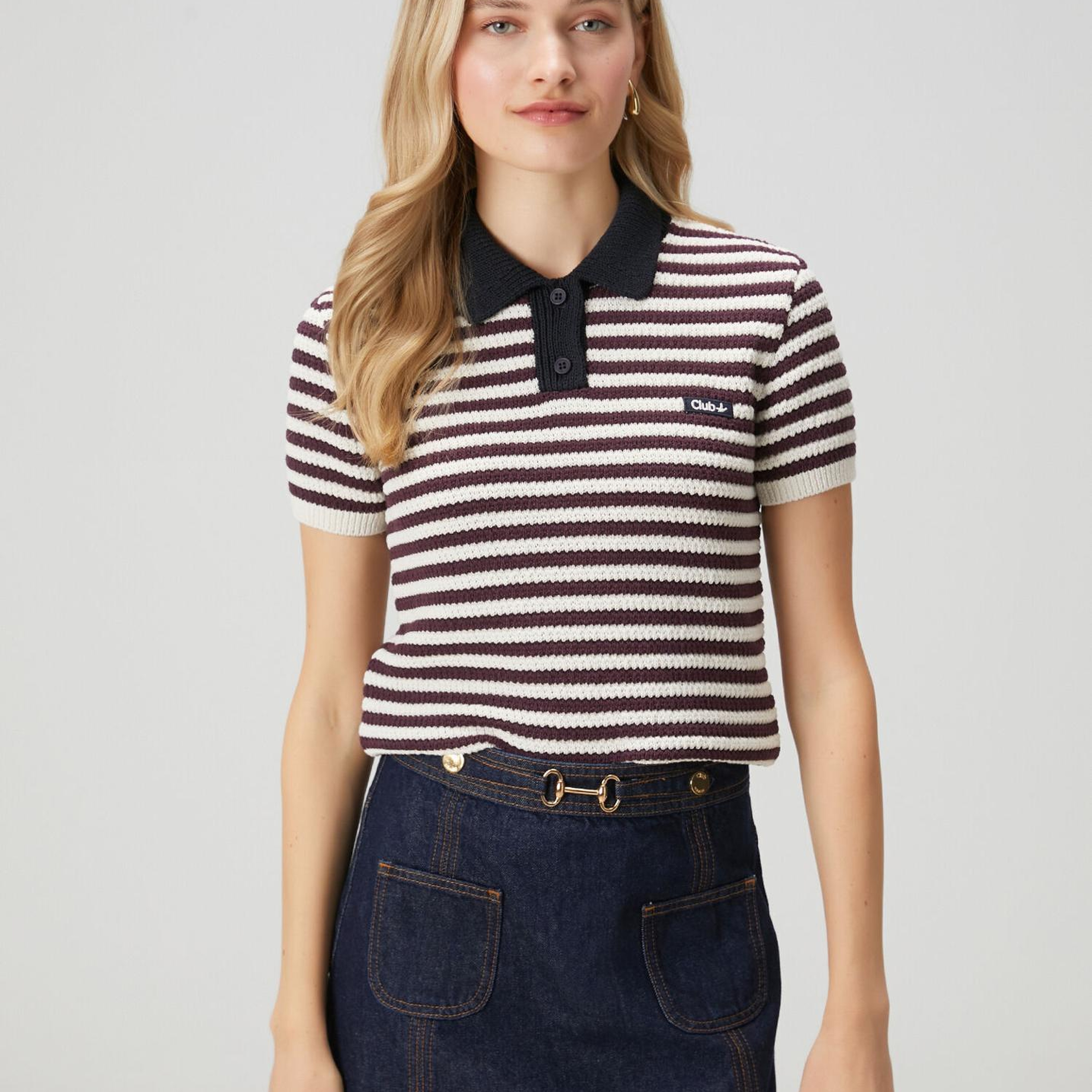 Beymen Club Kadın Bordo Beyaz Çizgili Polo Kazak