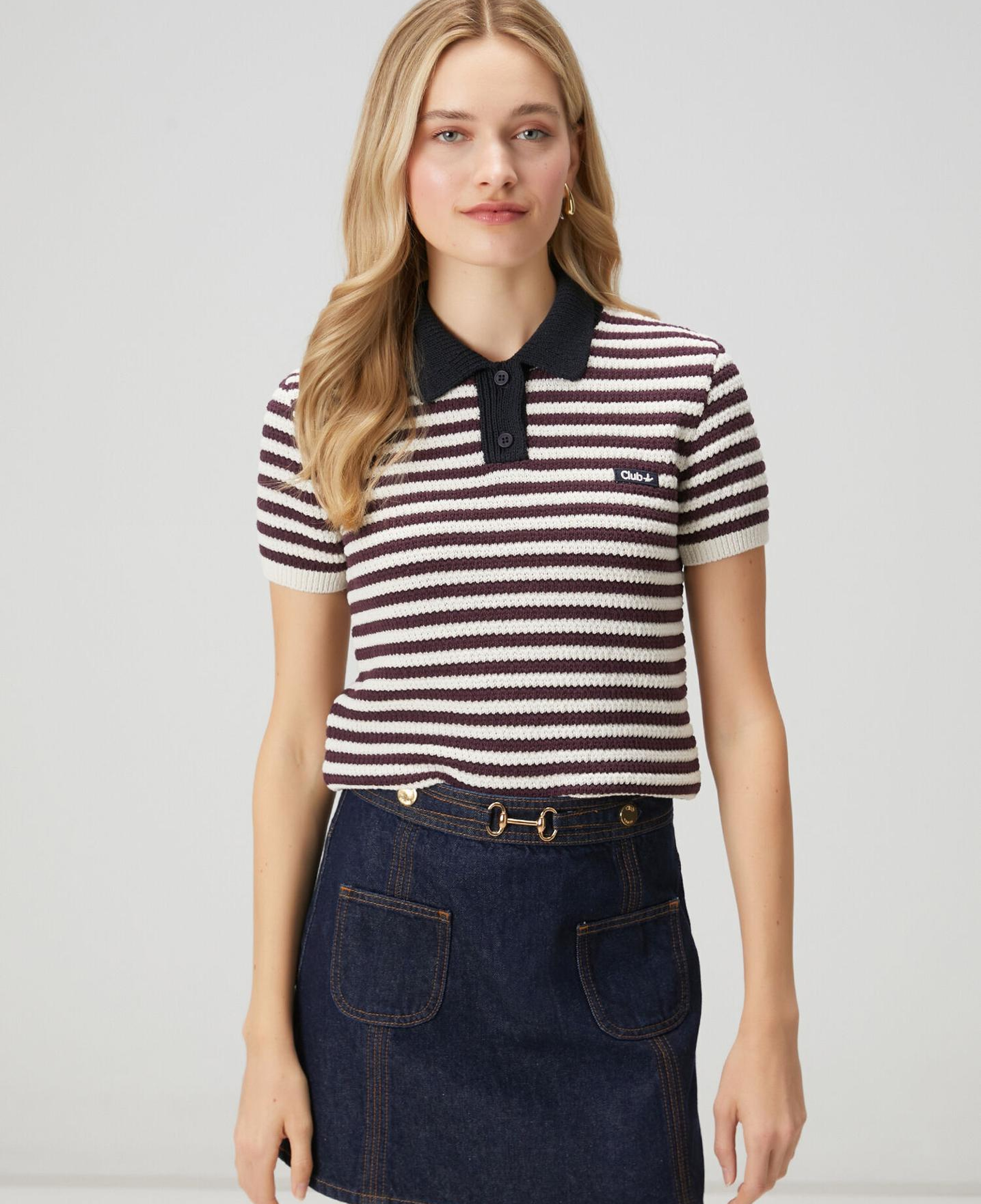 Beymen Club Kadın Bordo Beyaz Çizgili Polo Kazak