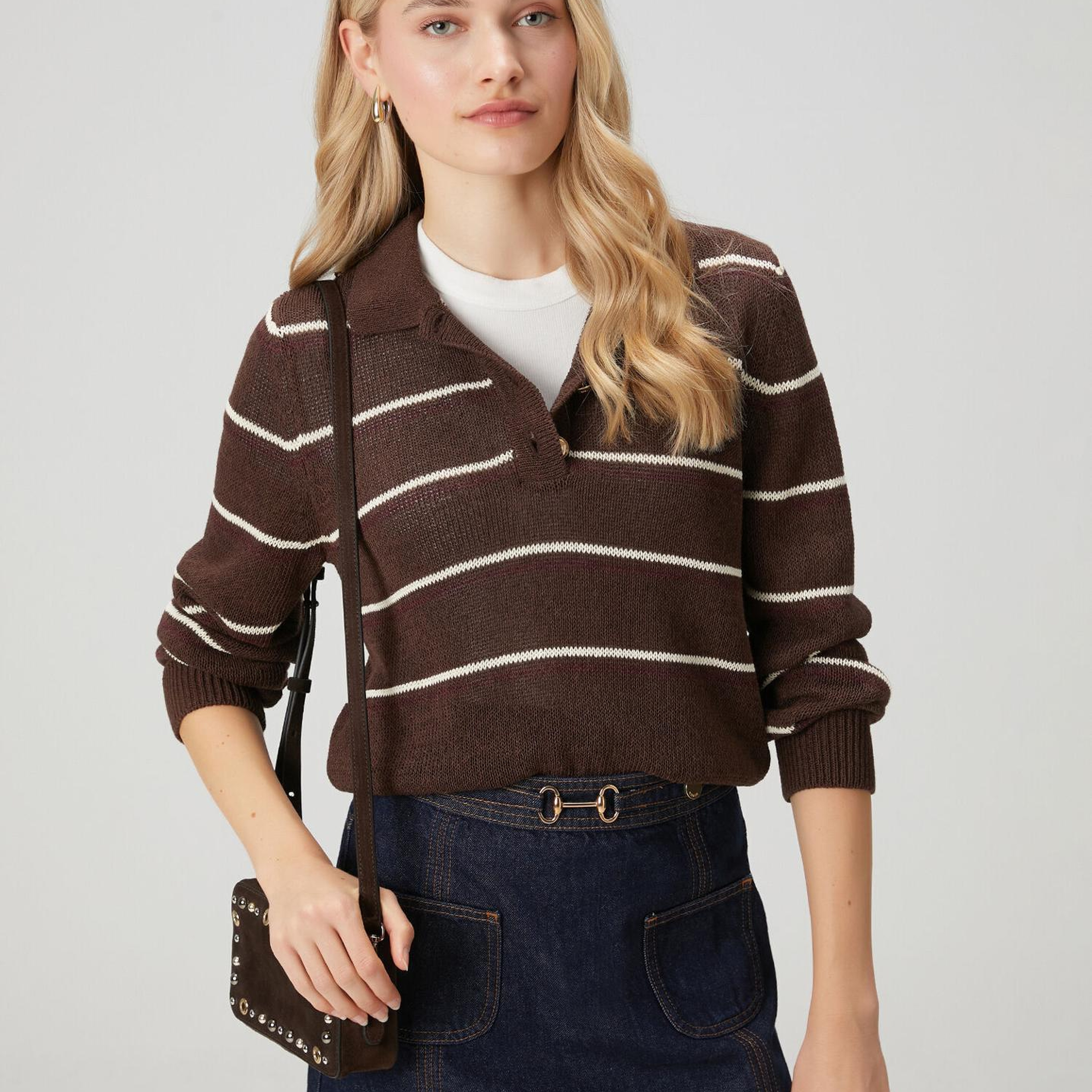 Beymen Club Kadın Kahverengi Çizgili Polo Kazak