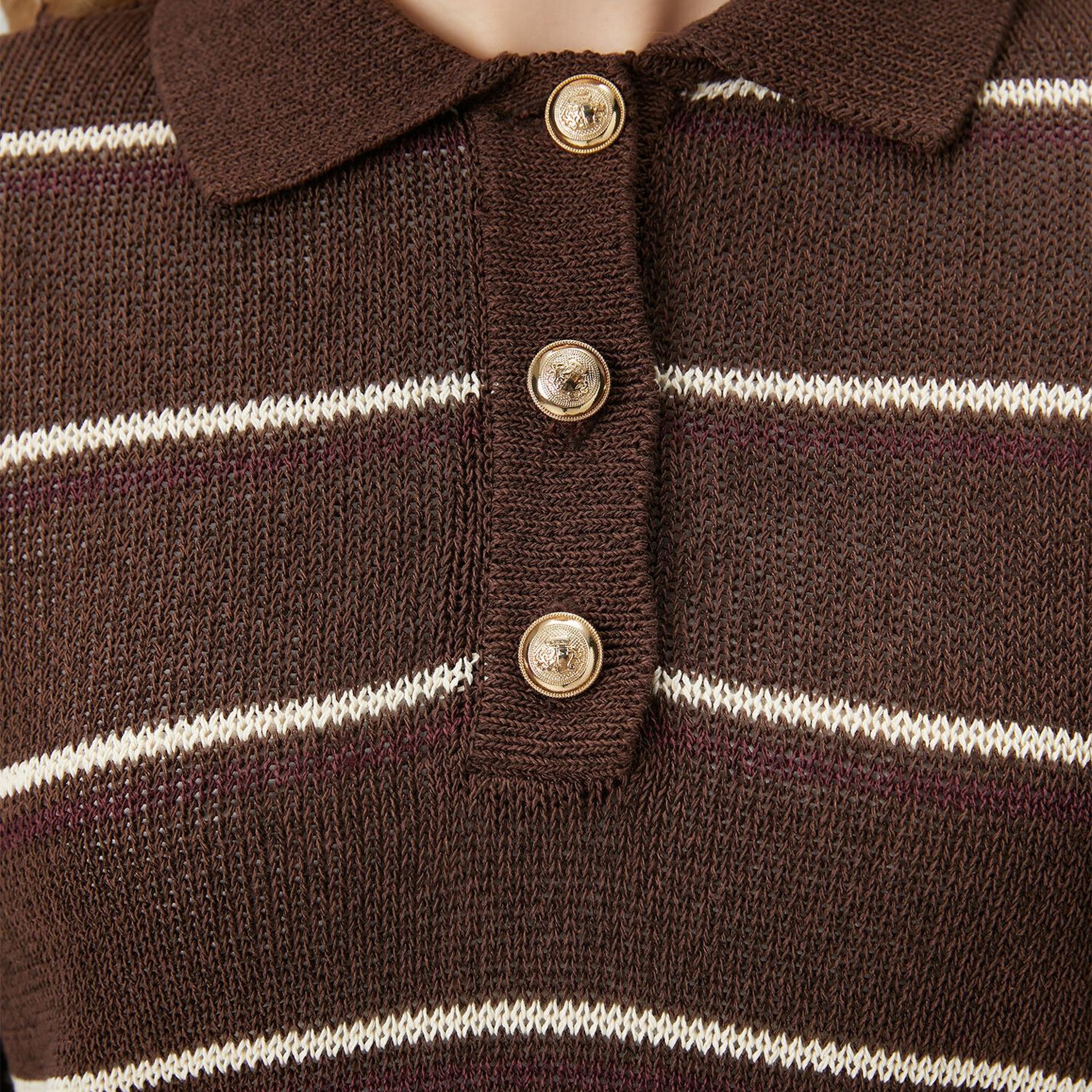 Beymen Club Kadın Kahverengi Çizgili Polo Kazak