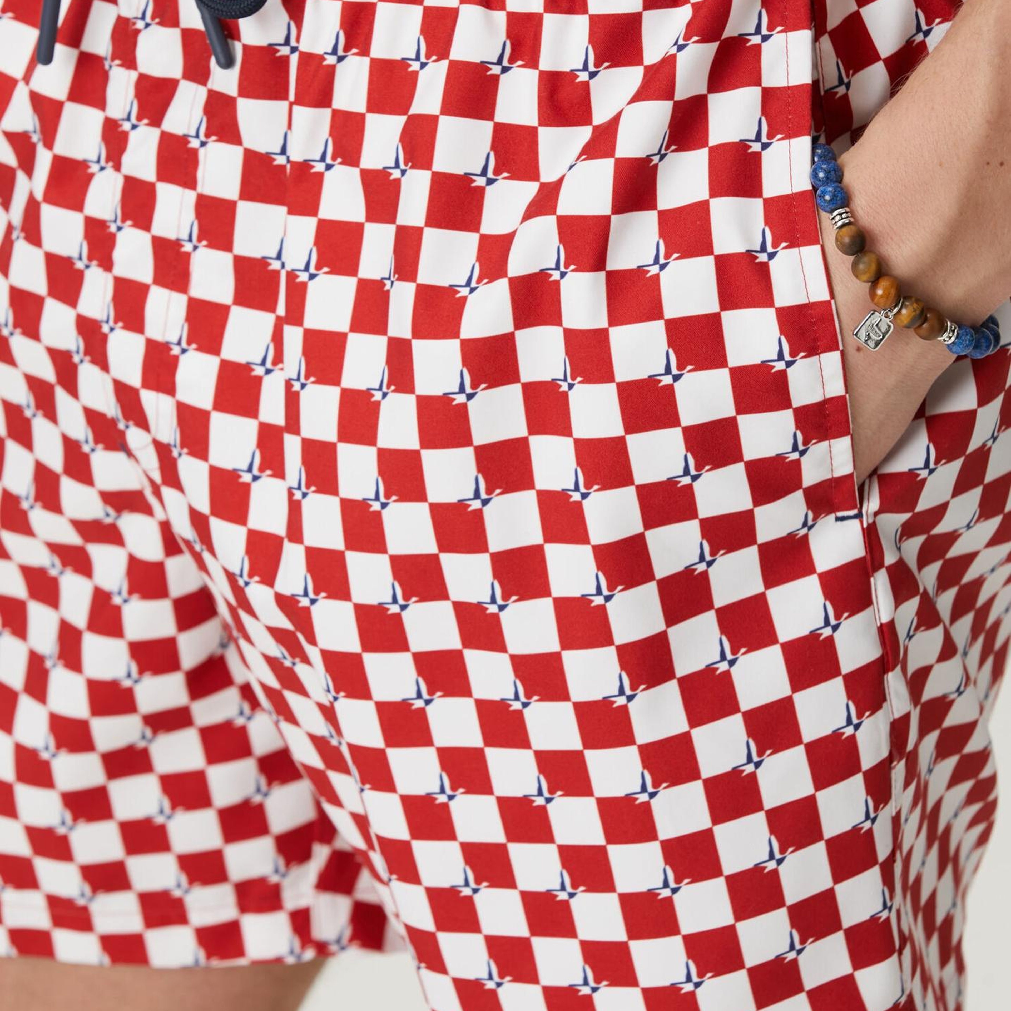 Beymen Club Erkek Kırmızı Beyaz Kaz Dama Desenli Uzun Mayo