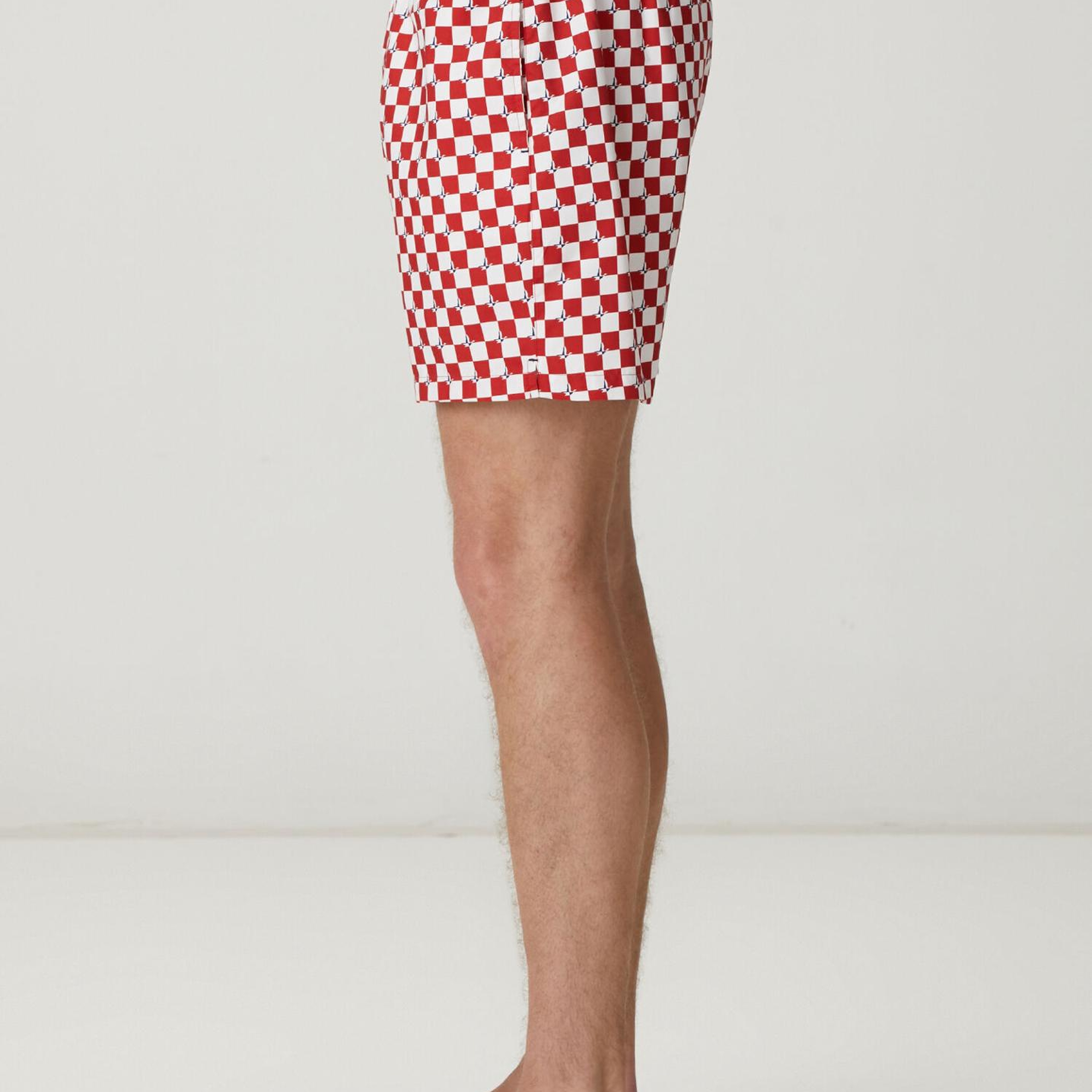 Beymen Club Erkek Kırmızı Beyaz Kaz Dama Desenli Uzun Mayo