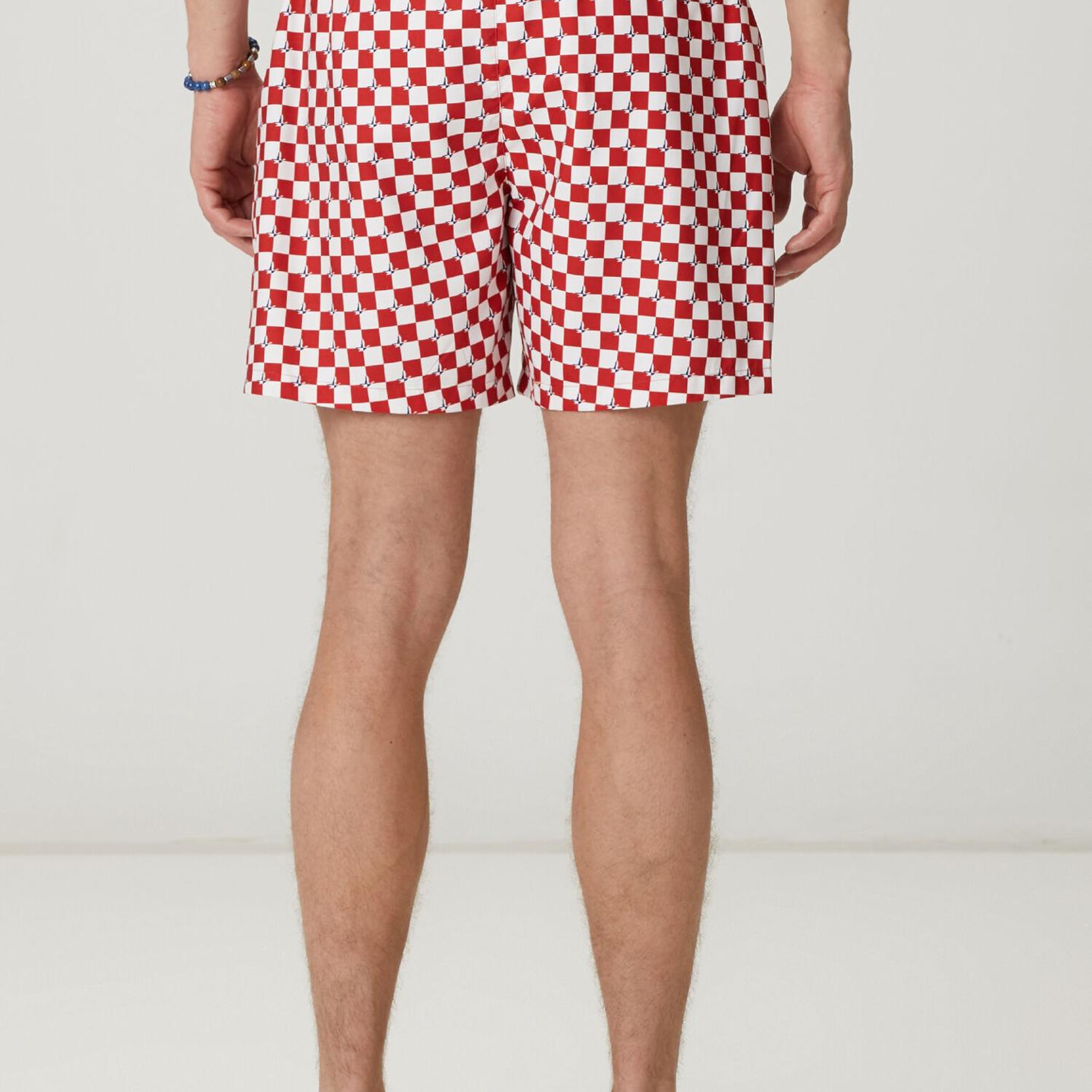 Beymen Club Erkek Kırmızı Beyaz Kaz Dama Desenli Uzun Mayo